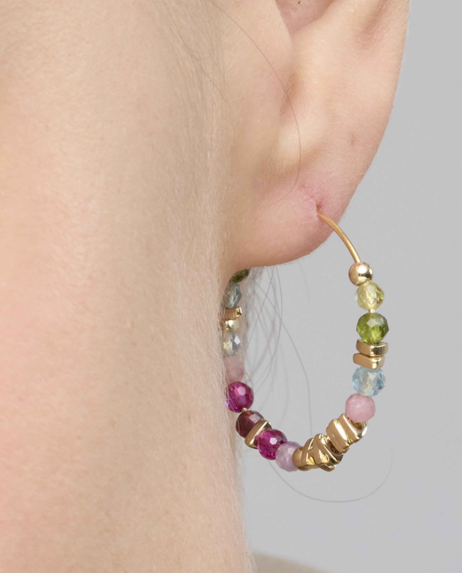 Brincos de Argola Pide Un Deseo de Prata de Lei 925 com Acabamento em Ouro de 18 Quilates e Zirconita Multicolor Ouro-4