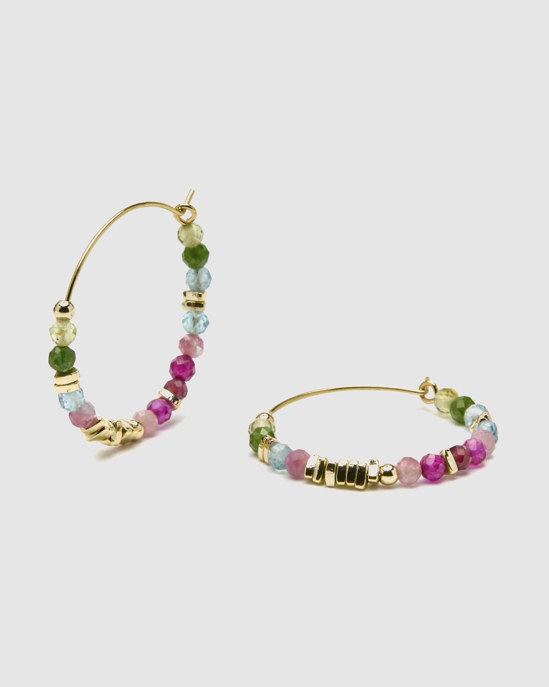 Brincos de Argola Pide Un Deseo de Prata de Lei 925 com Acabamento em Ouro de 18 Quilates e Zirconita Multicolor Ouro-6