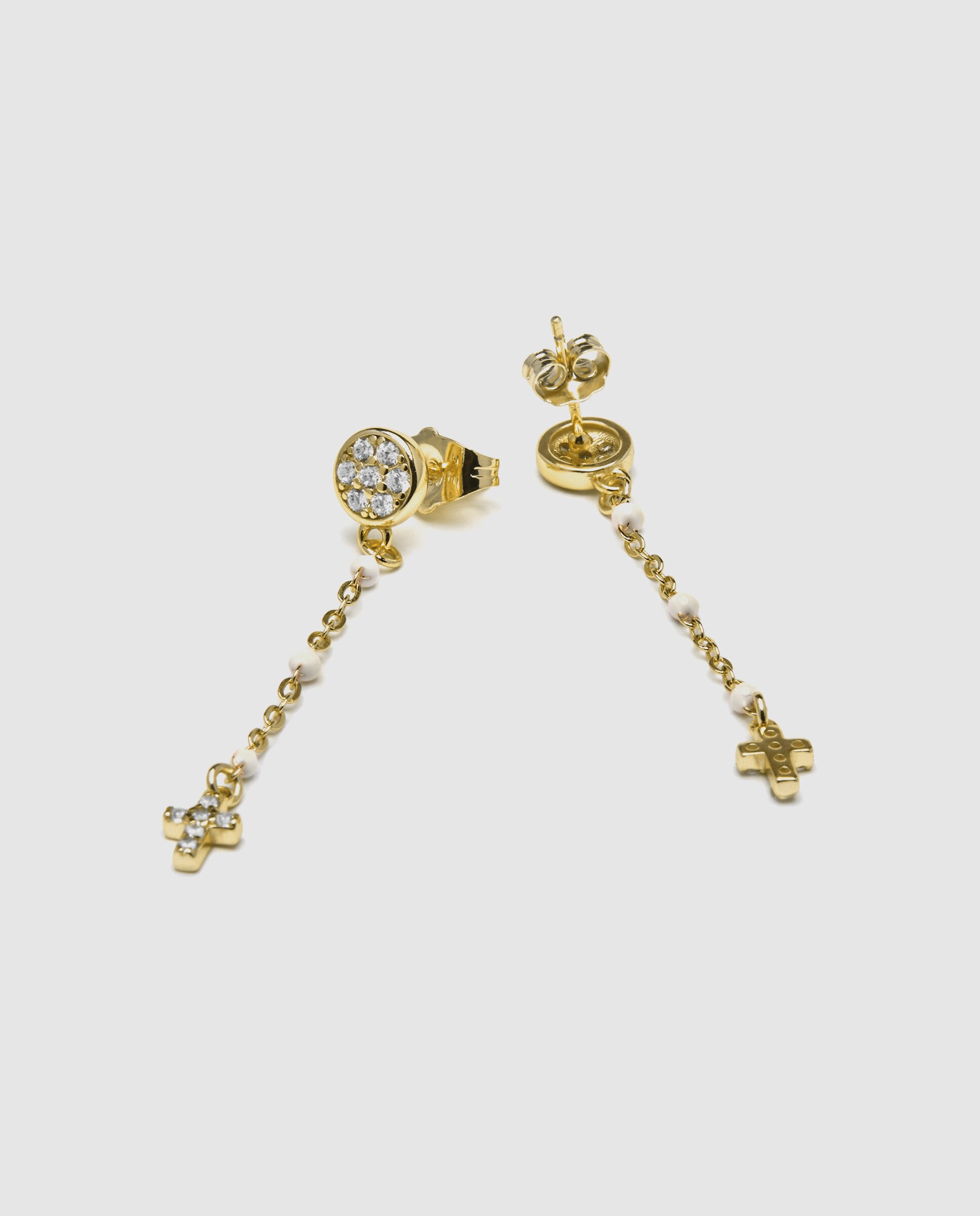 Brincos Pide Un Deseo de Prata de Lei 925 com Acabamento em Ouro de 18 Quilates e Zirconita Brilhante Dourado-5