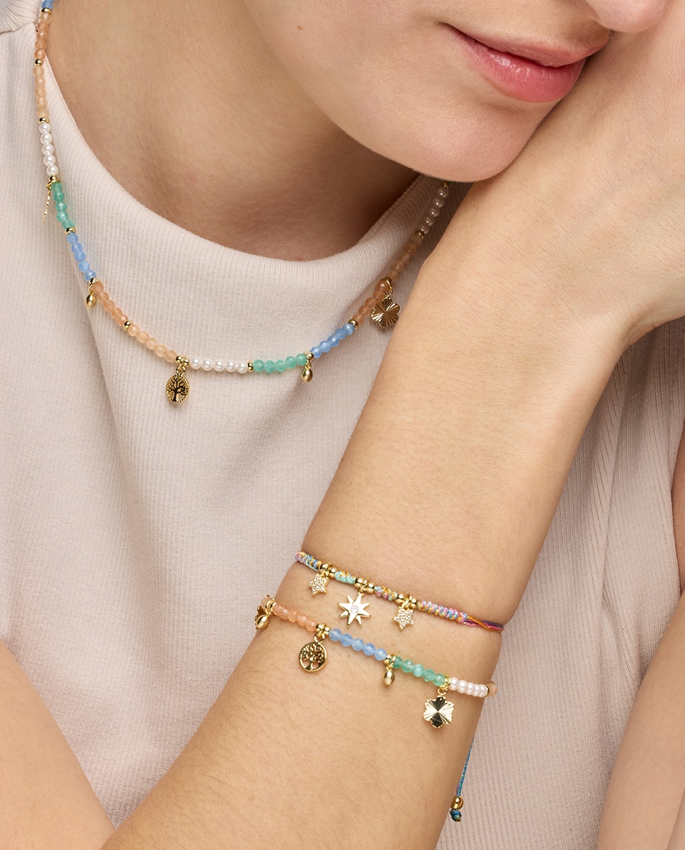 Colar Pide Un Desejo de Prata de Lei 925 com Acabamento em Ouro de 18 Quilates e Zirconita Multicolor Ouro-2