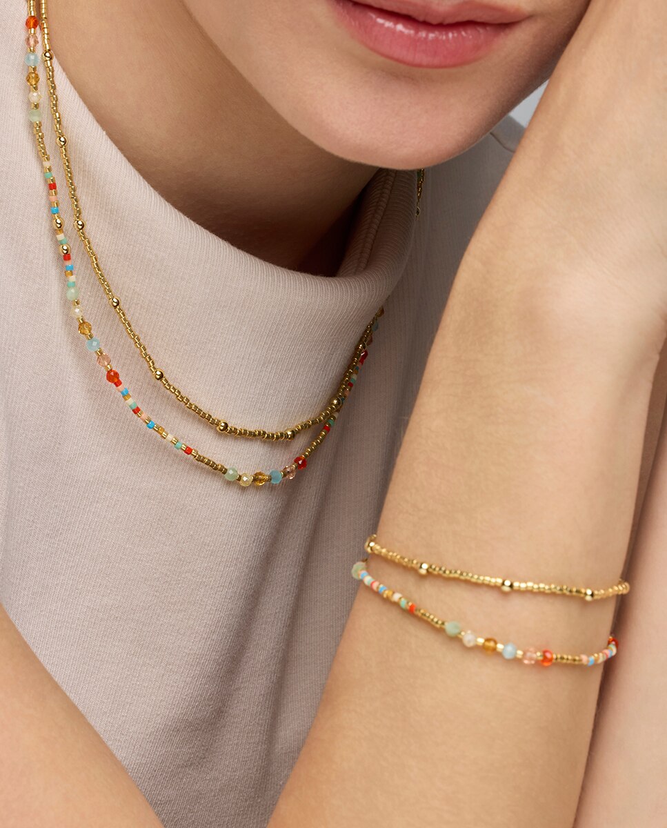 Colar Pide Un Deseo de Prata de Lei 925 com Acabamento em Ouro de 18 Quilates e Zirconita Multicolor Ouro-2