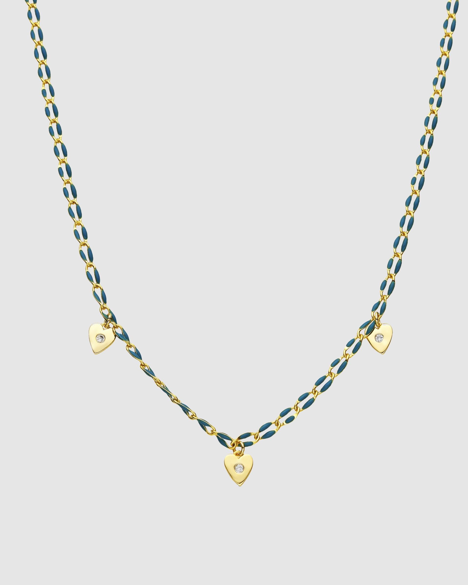 Colar Pide Un Desejo de Prata de Lei 925 com Acabamento em Ouro de 18 Quilates e Lacado Azul Ouro-1