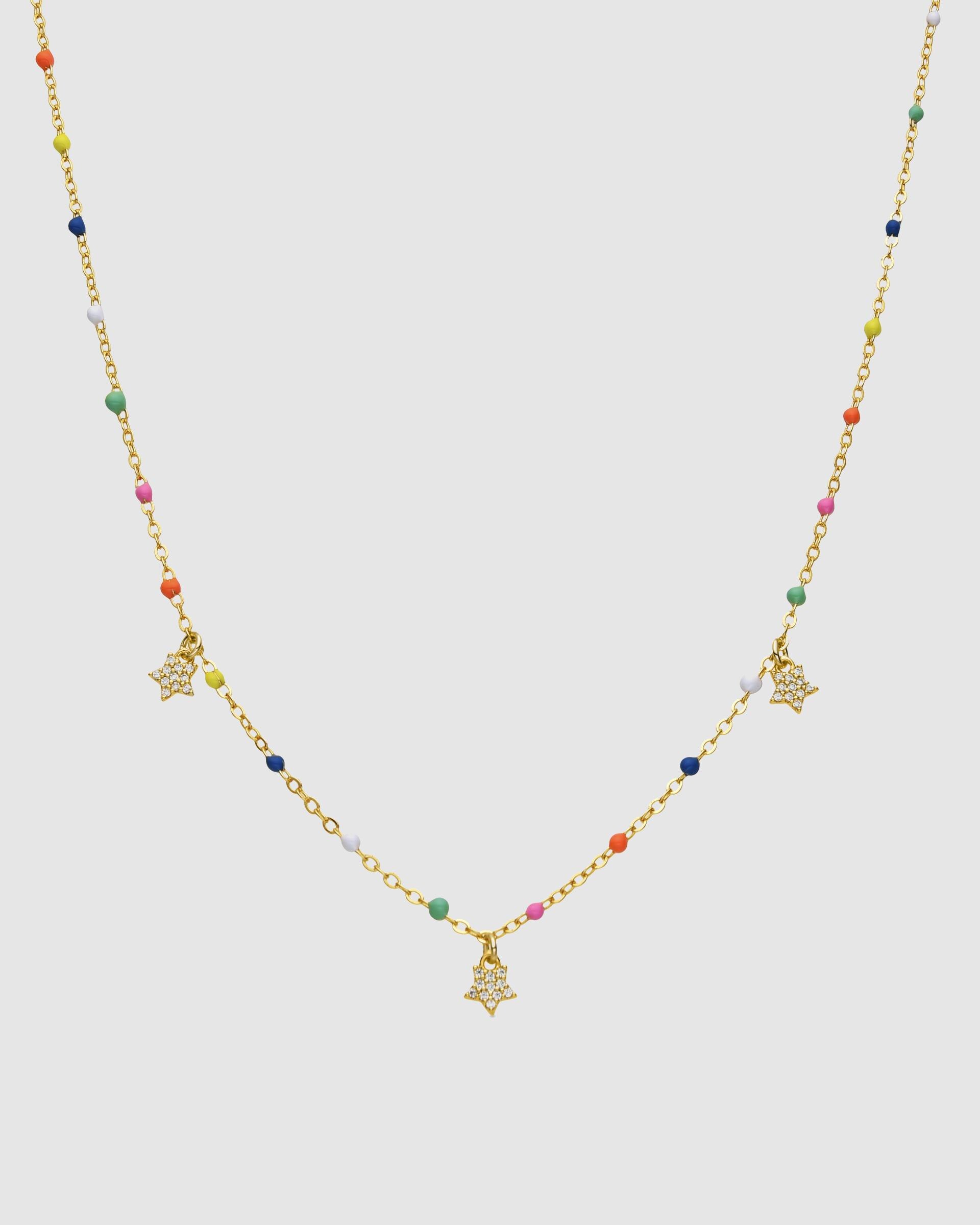 Colar Pide Un Desejo de Prata de Lei 925 com Acabamento em Ouro de 18 Quilates e Lacado Multicolor Ouro-1