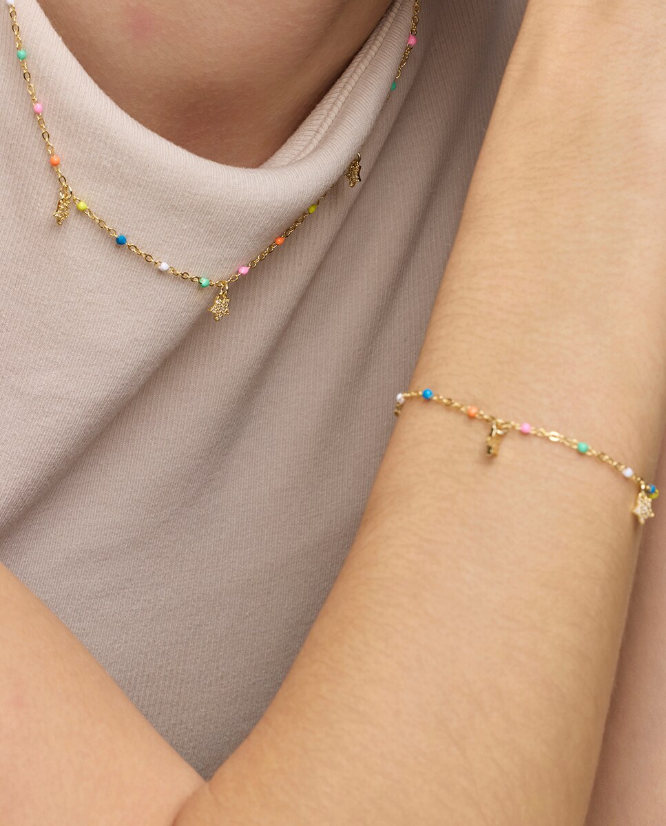 Colar Pide Un Desejo de Prata de Lei 925 com Acabamento em Ouro de 18 Quilates e Lacado Multicolor Ouro-2