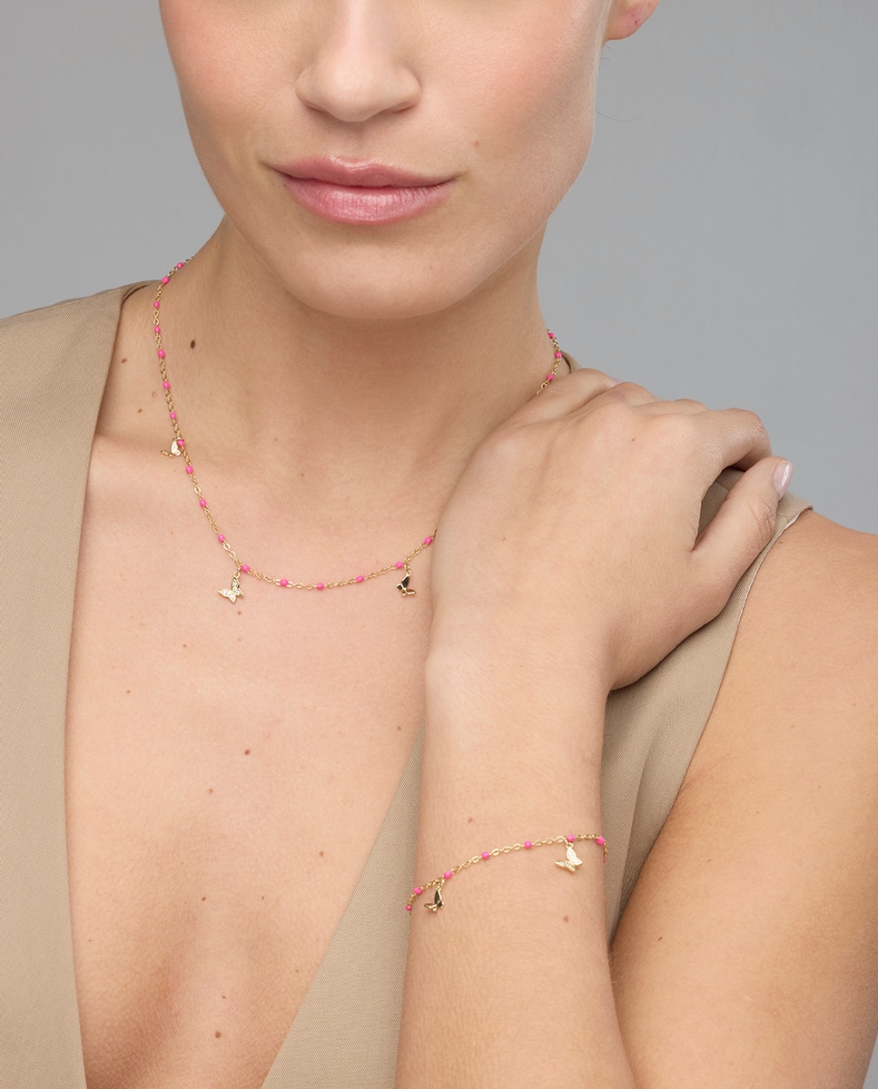 Colar Pide Un Deseo de Prata de Lei 925 com Acabamento em Ouro de 18 Quilates e Lacado Rosa Ouro-2