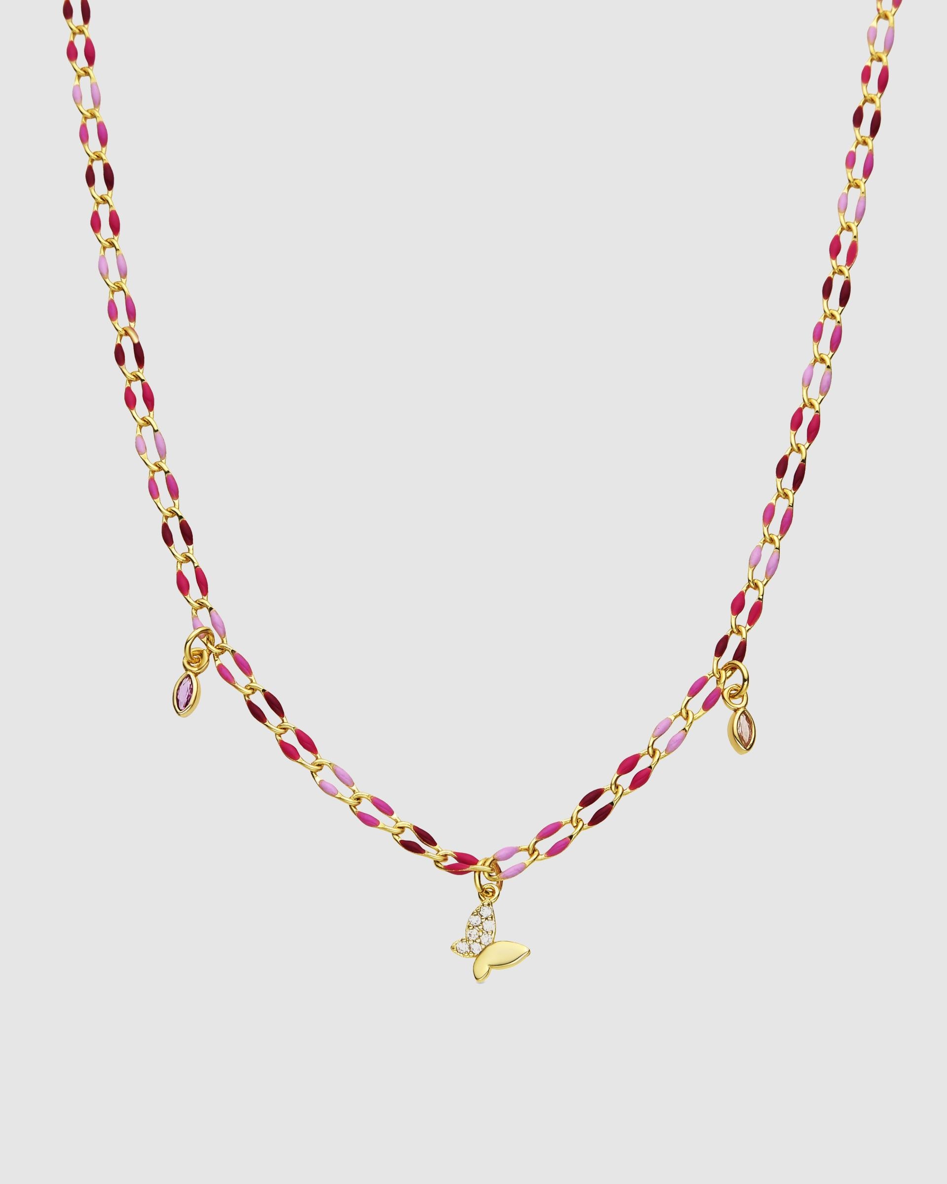 Colar Pide Un Deseo de Prata de Lei 925 com Acabamento em Ouro de 18 Quilates e Lacado Rosa Ouro-1