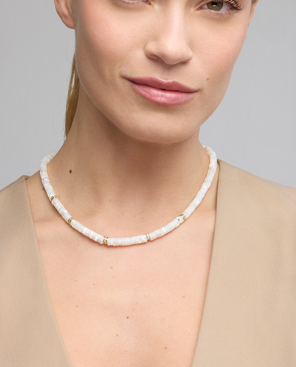 Colar Trendy de Prata de Lei 925 com Acabamento em Ouro de 18 Quilates e Madrepérola Branca Ouro-2