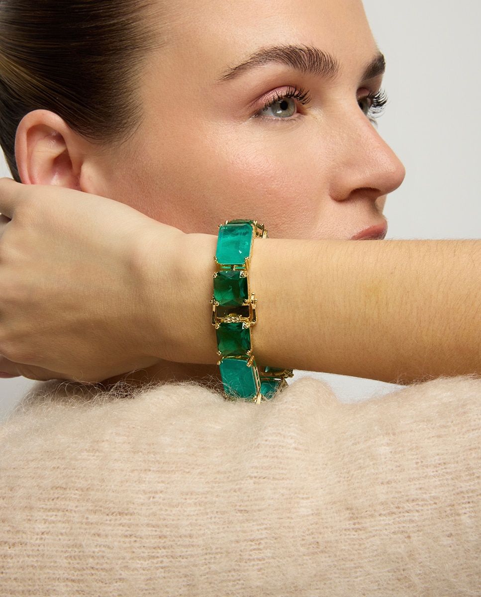 Pulseira de Corrente Atelier de Prata de Lei 925 Acabada em Ouro de 18 Quilates com Quartzo Hidrotermal Verde Paraíba Verde-2