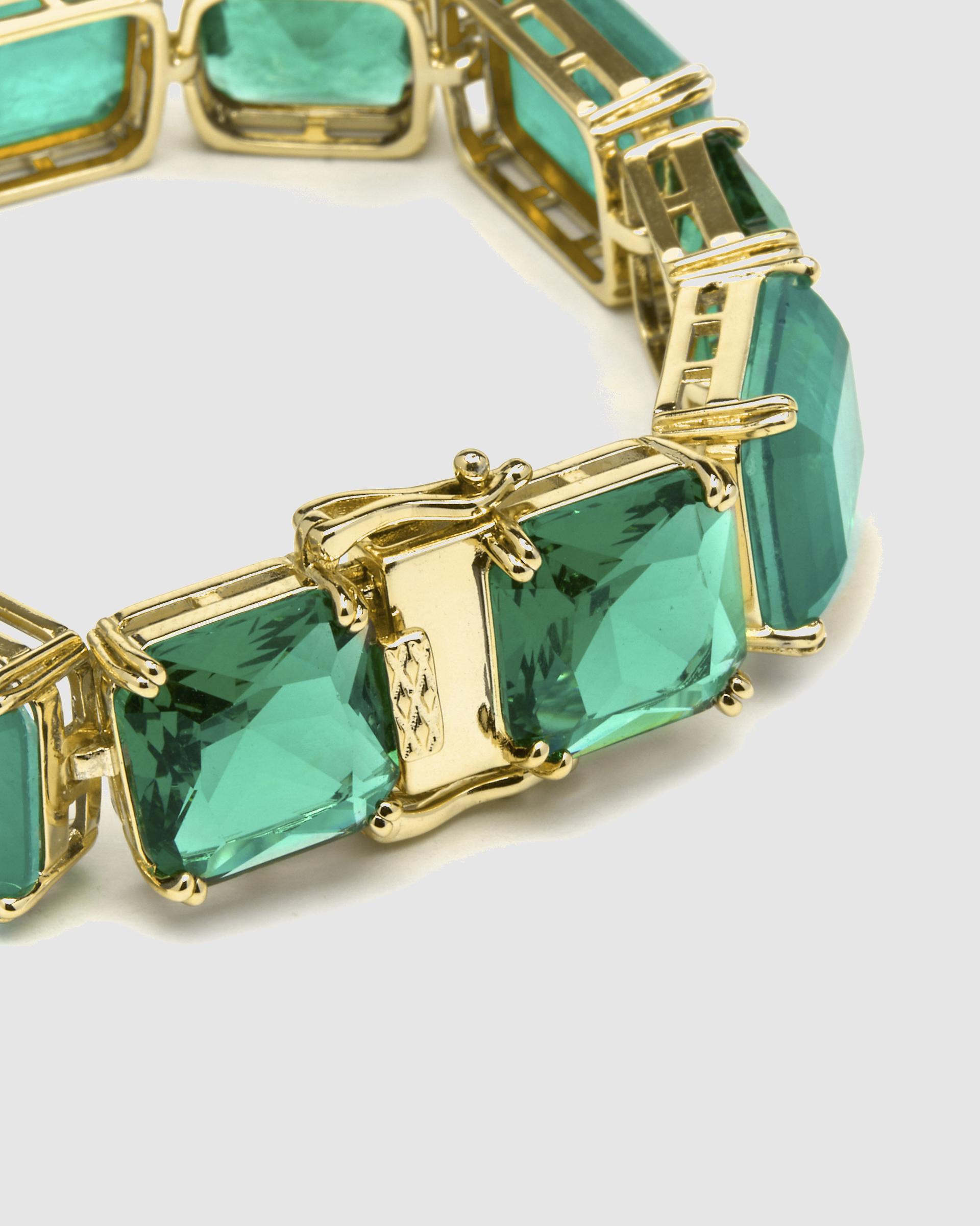Pulseira de Corrente Atelier de Prata de Lei 925 Acabada em Ouro de 18 Quilates com Quartzo Hidrotermal Verde Paraíba Verde-6