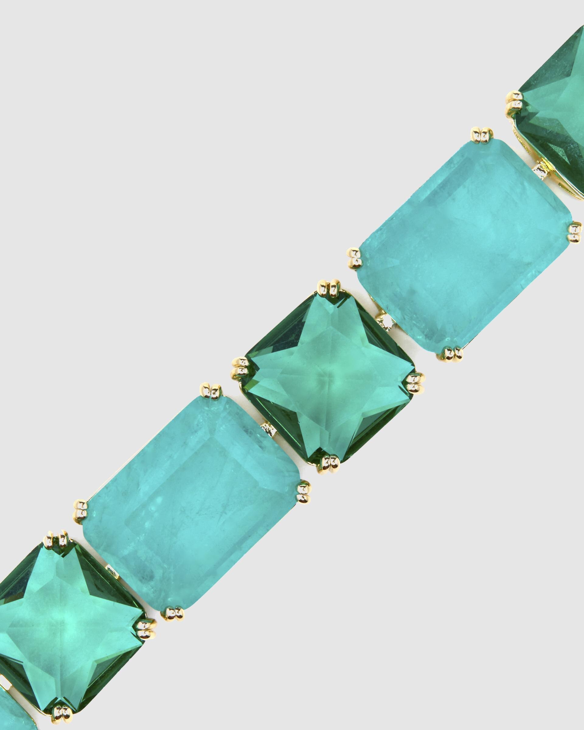 Pulseira de Corrente Atelier de Prata de Lei 925 Acabada em Ouro de 18 Quilates com Quartzo Hidrotermal Verde Paraíba Verde-7