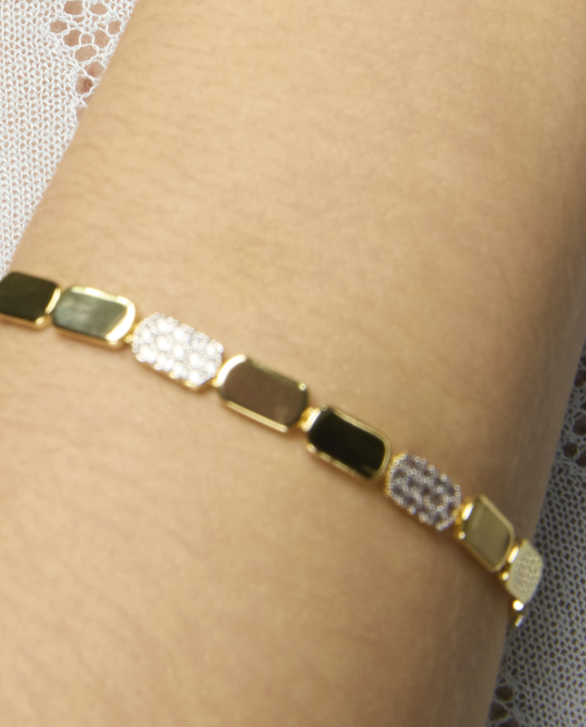 Pulseira de Corrente Momentos para Brilhar de Prata de Lei 925 Acabada em Ouro de 18 Quilates com Zirconita Brilhante Ouro / Prata-4