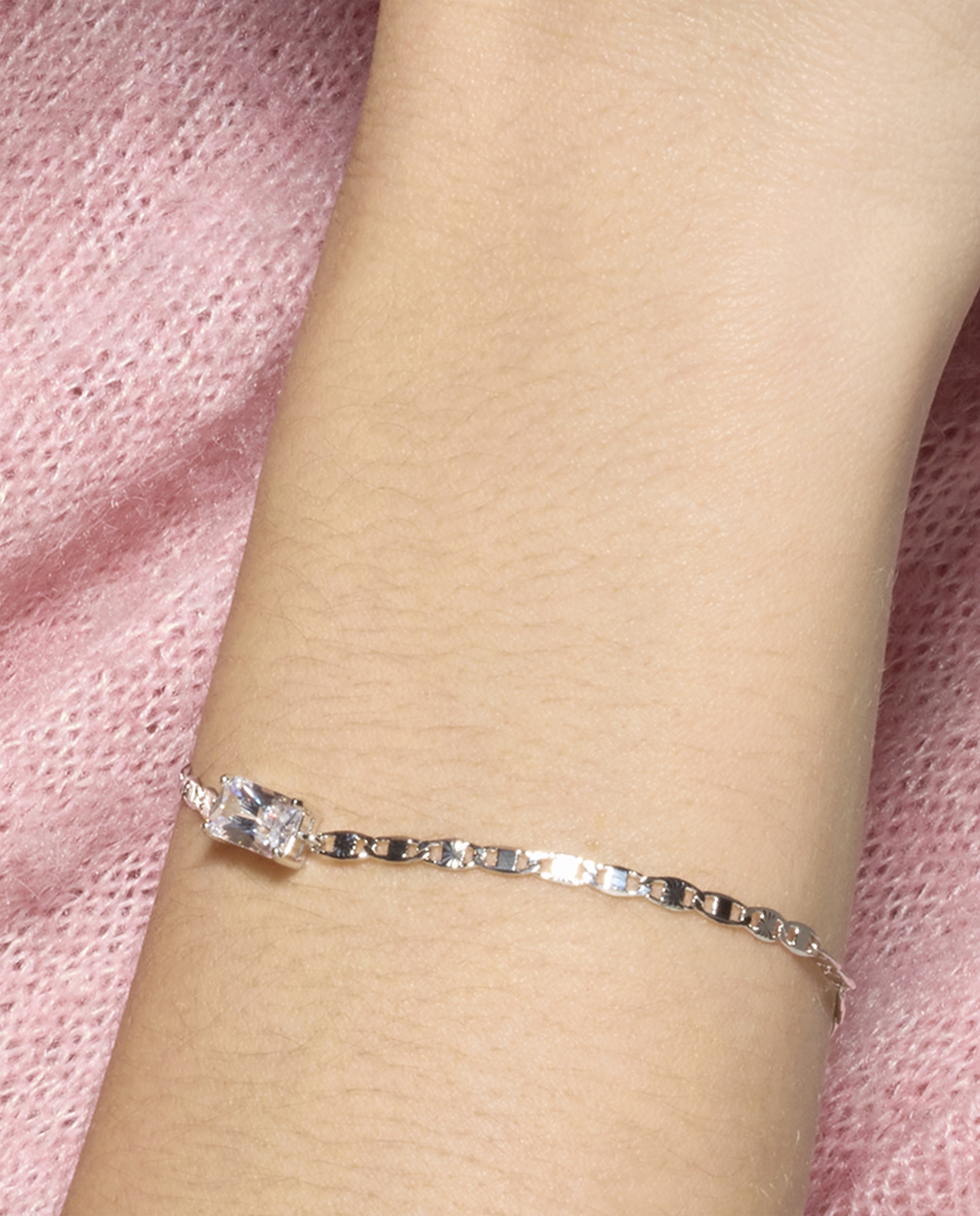 Pulseira de Corrente Momentos para Brilhar de Prata de Lei 925 Acabada em Ródio com Zirconita Brilhante Ouro-5
