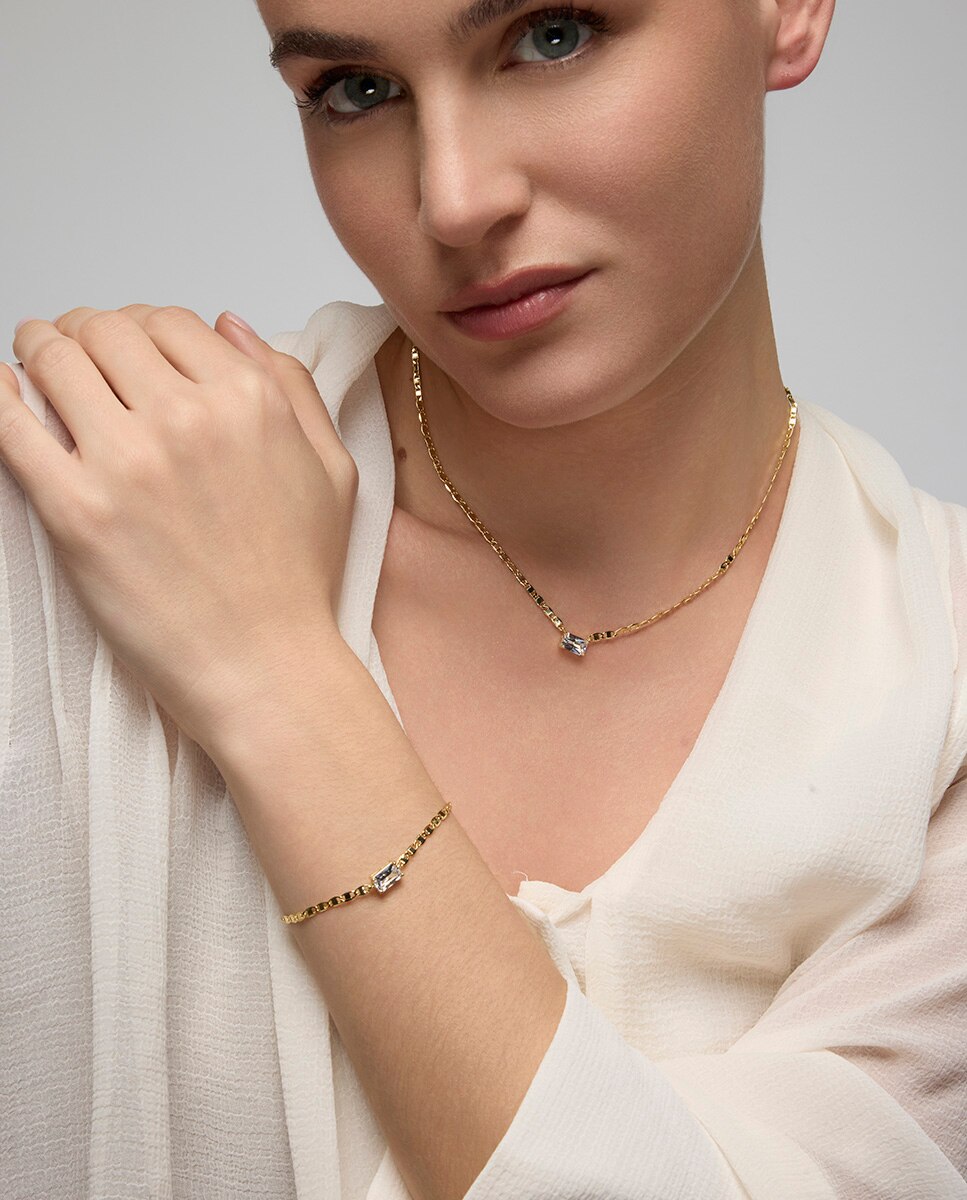 Pulseira Momentos para Brilhar de Prata de Lei 925 Acabada em Ouro de 18 Quilates com Zirconita Brilhante Ouro-2