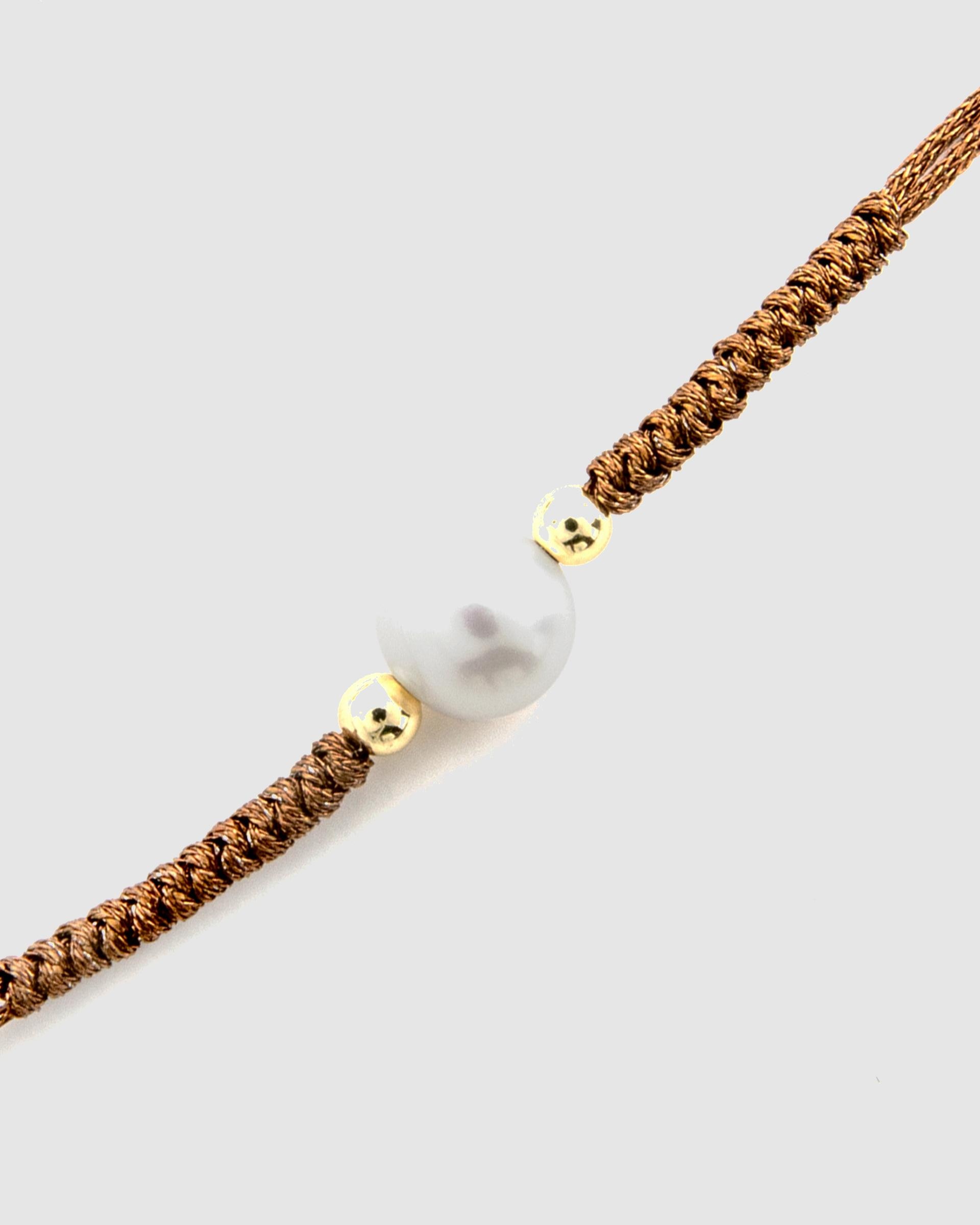 Pulseira de Cordão e Fio Acabada em Ouro de 18 Quilates com Pérola Ouro-6