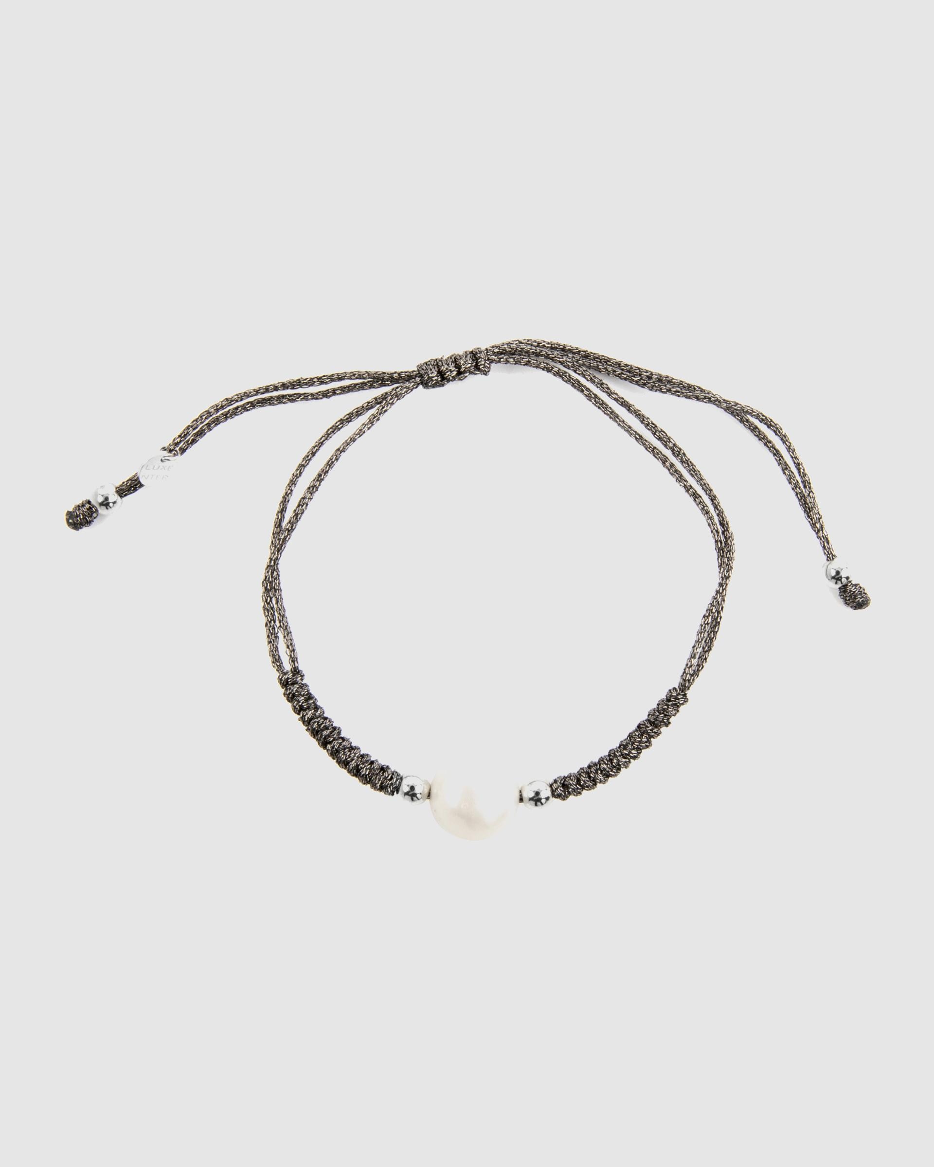 Pulseira de Cordão e Fio Trendy Acabada em Ródio com Pérola Prata-4