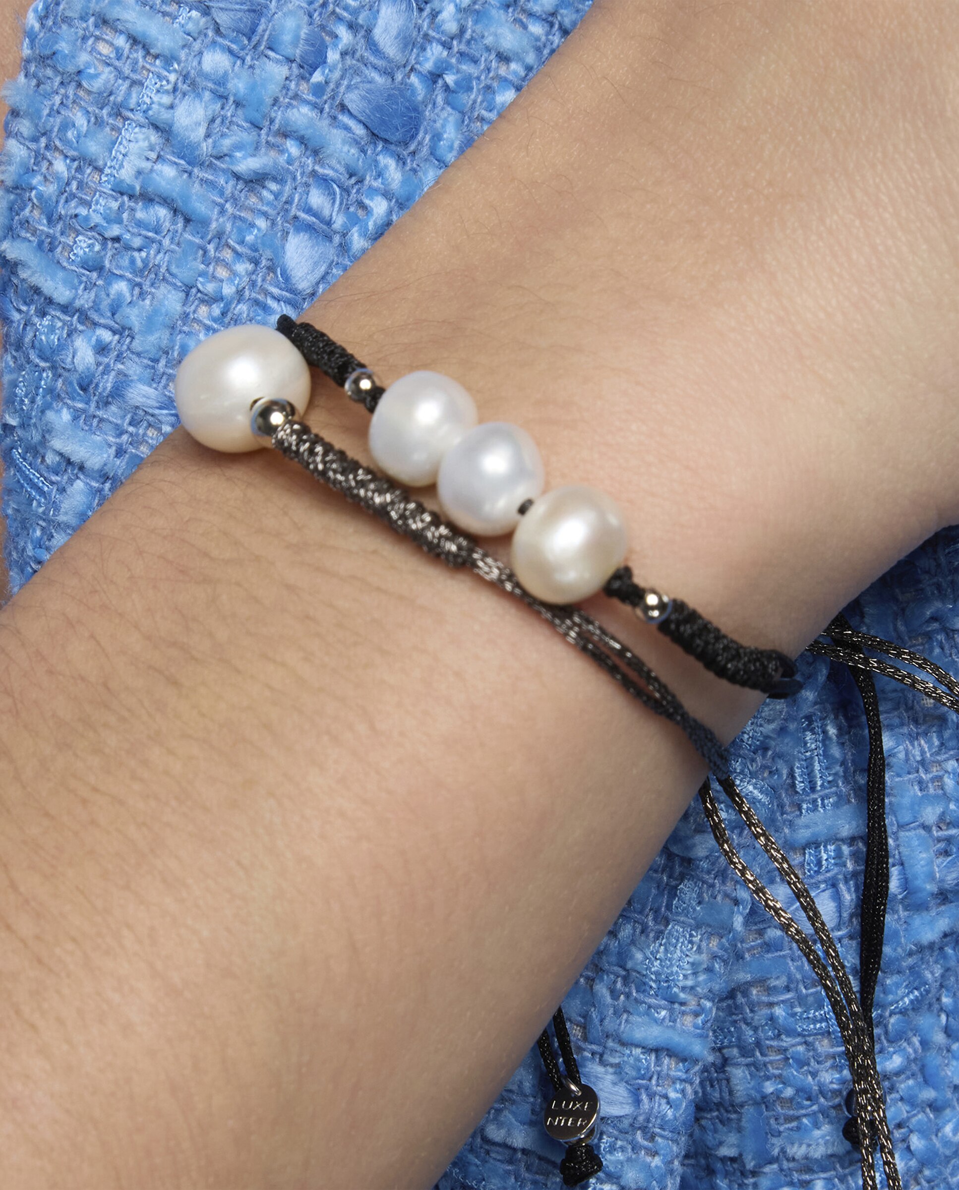 Pulseira de Cordão e Fio Trendy Acabada em Ródio com Pérola Prata-5