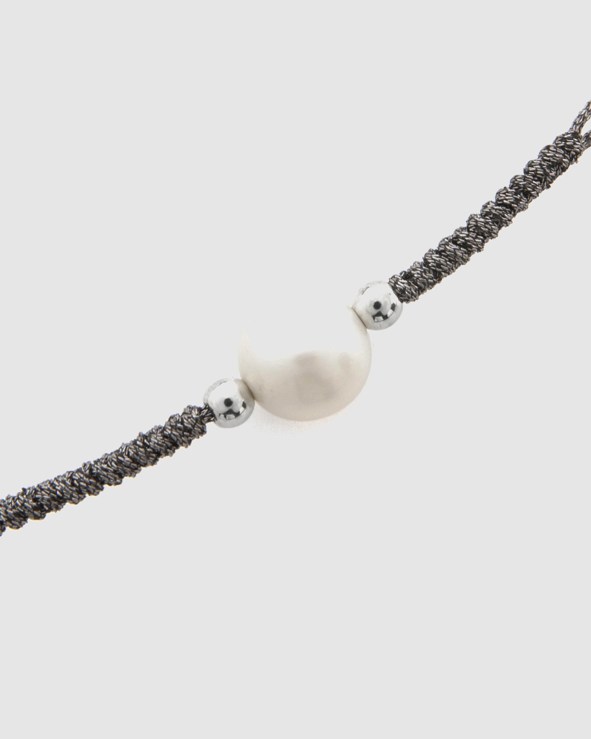 Pulseira de Cordão e Fio Trendy Acabada em Ródio com Pérola Prata-6