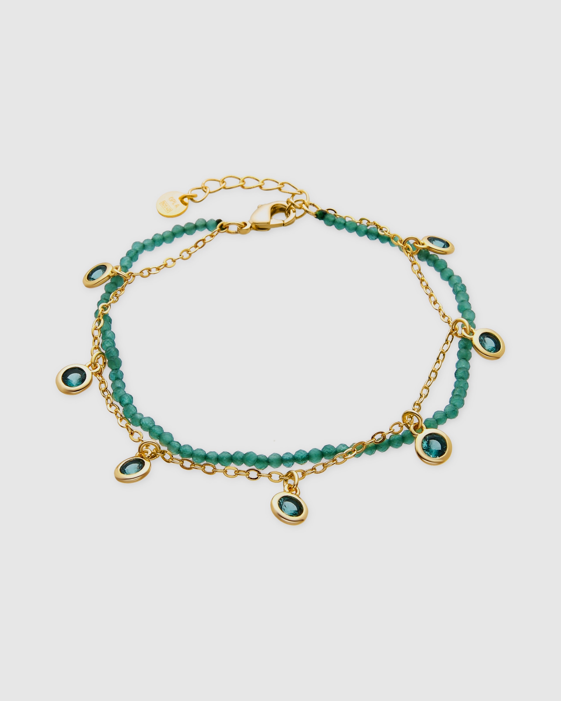 Pulseira de Corrente Trendy de Prata de Lei 925 Acabada em Ouro de 18 Quilates com Zirconita Esmeralda Ouro-1