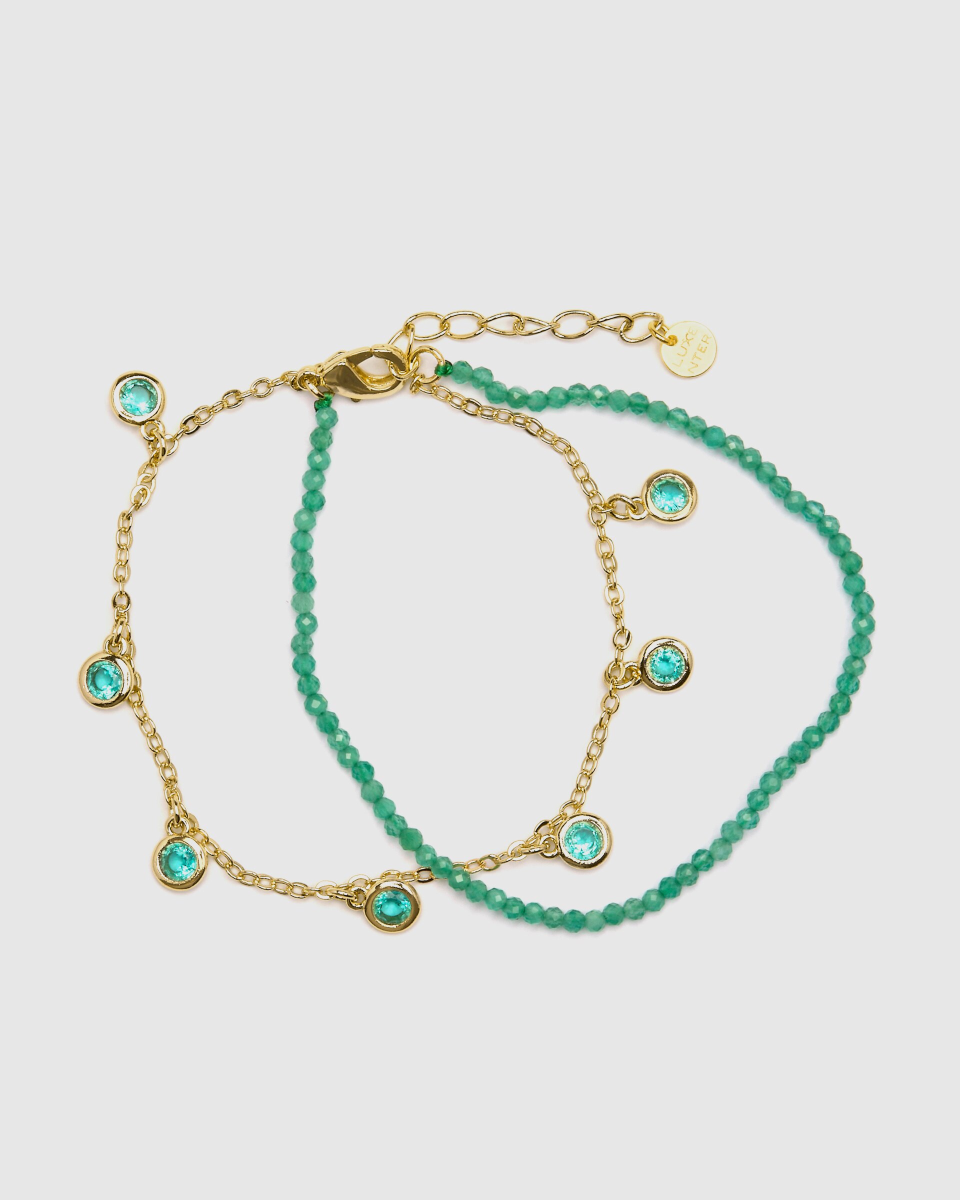 Pulseira de Corrente Trendy de Prata de Lei 925 Acabada em Ouro de 18 Quilates com Zirconita Esmeralda Ouro-3