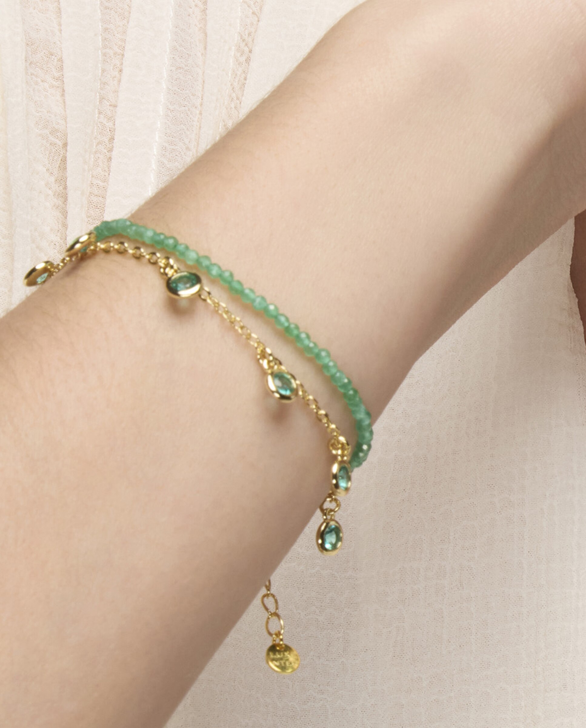Pulseira de Corrente Trendy de Prata de Lei 925 Acabada em Ouro de 18 Quilates com Zirconita Esmeralda Ouro-4