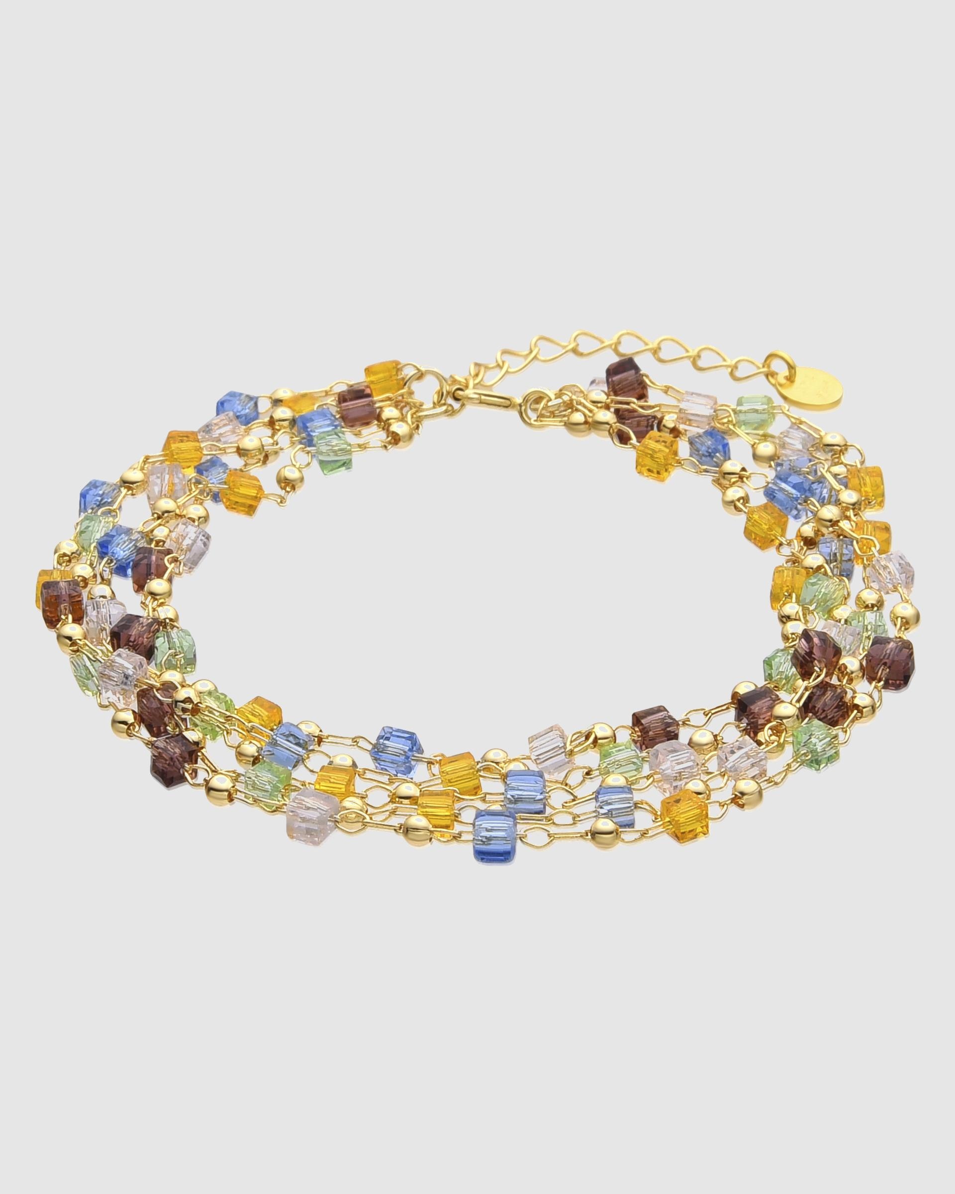 Pulseira de Corrente Atelier de Prata de Lei 925 com Acabamento em Ouro de 18 Quilates com Quartzo Hidrotermal Multicolor Ouro-1