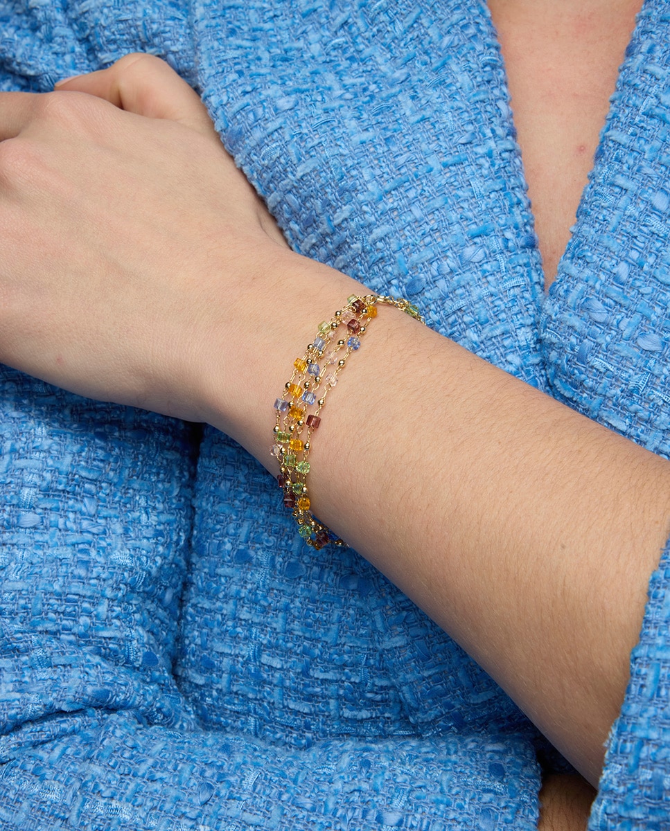 Pulseira de Corrente Atelier de Prata de Lei 925 com Acabamento em Ouro de 18 Quilates com Quartzo Hidrotermal Multicolor Ouro-2