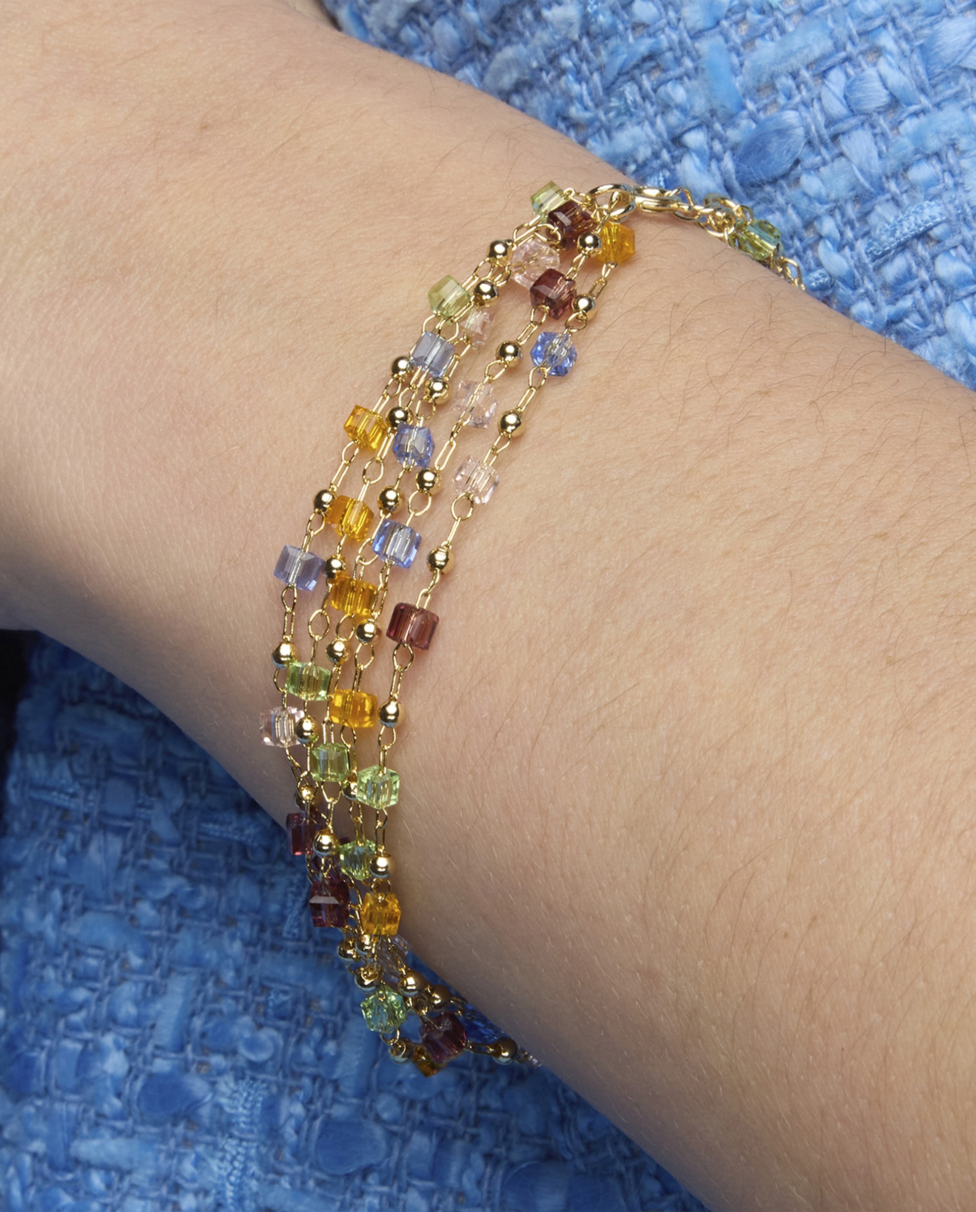Pulseira de Corrente Atelier de Prata de Lei 925 com Acabamento em Ouro de 18 Quilates com Quartzo Hidrotermal Multicolor Ouro-4