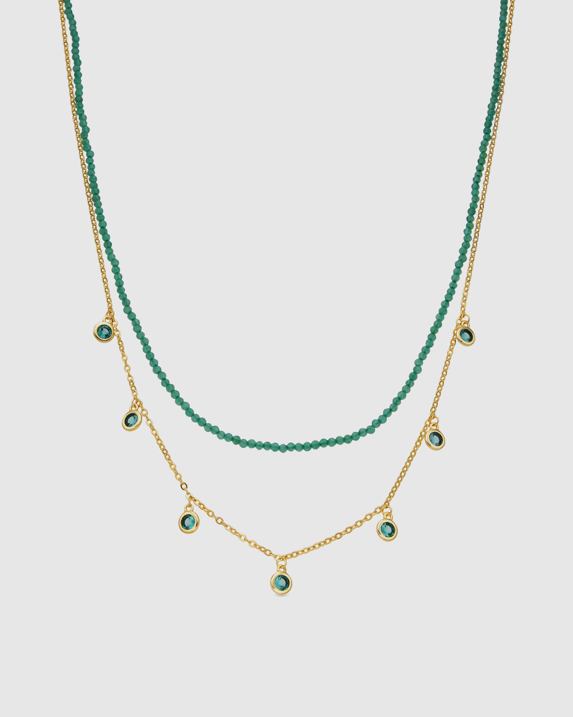 Colar Trendy de Prata de Lei 925 com Acabamento em Ouro de 18 Quilates e Zirconita Esmeralda Ouro-1