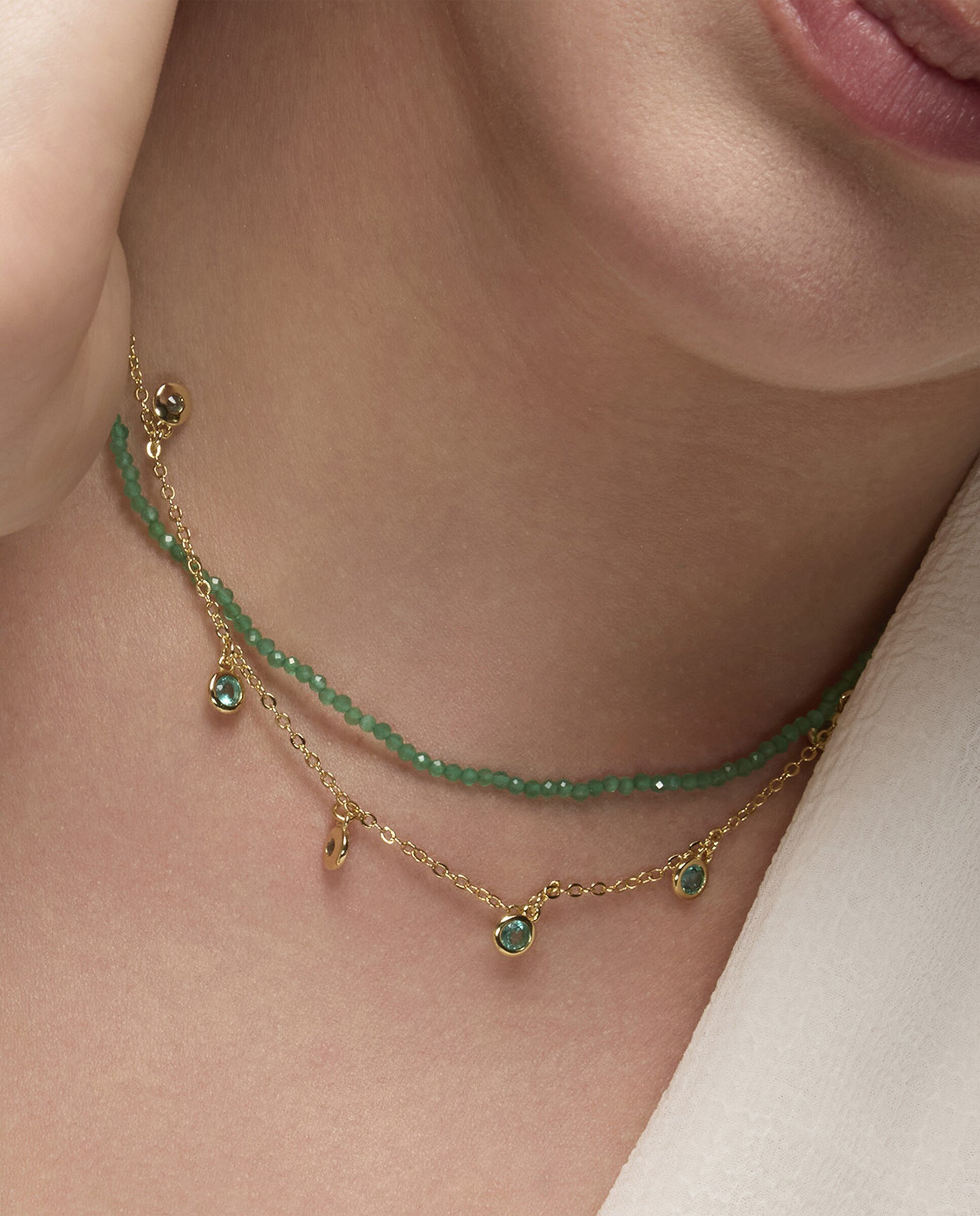 Colar Trendy de Prata de Lei 925 com Acabamento em Ouro de 18 Quilates e Zirconita Esmeralda Ouro-4