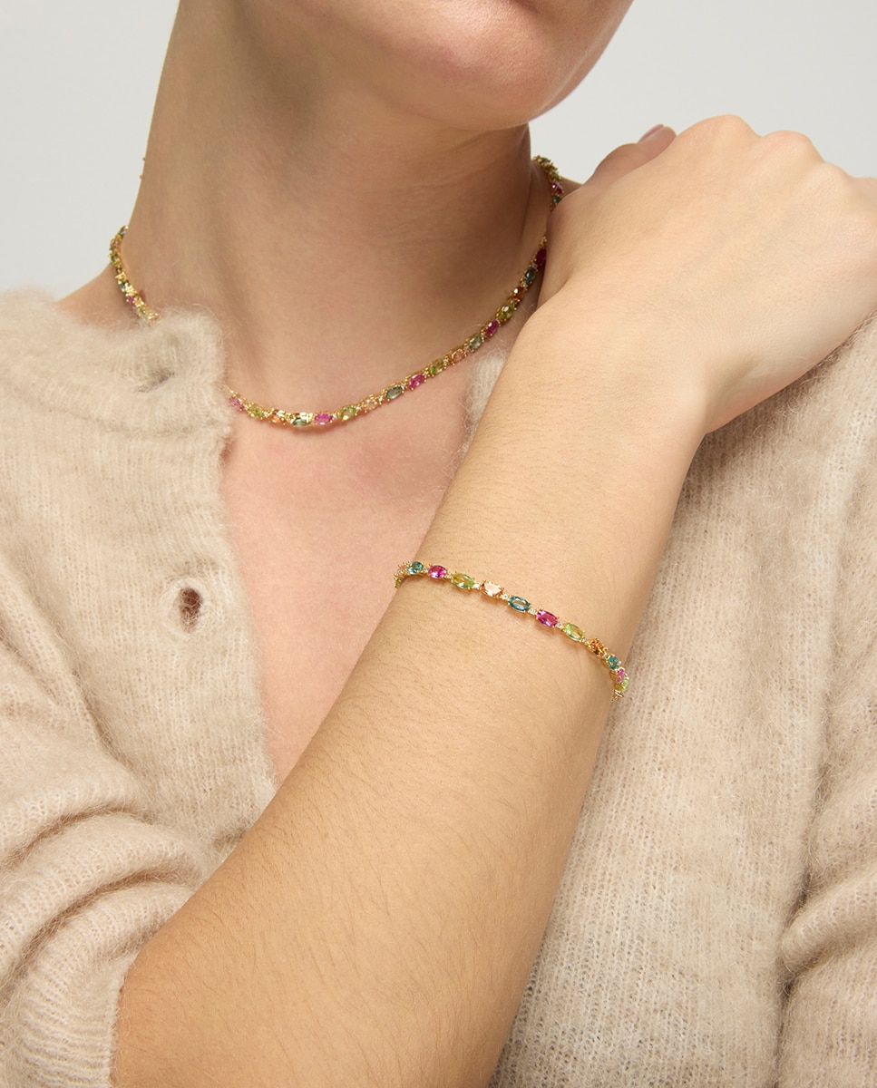 Colar Atelier de Prata de Lei 925 com Acabamento em Ouro de 18 Quilates e Zirconita Multicolor Ouro-2