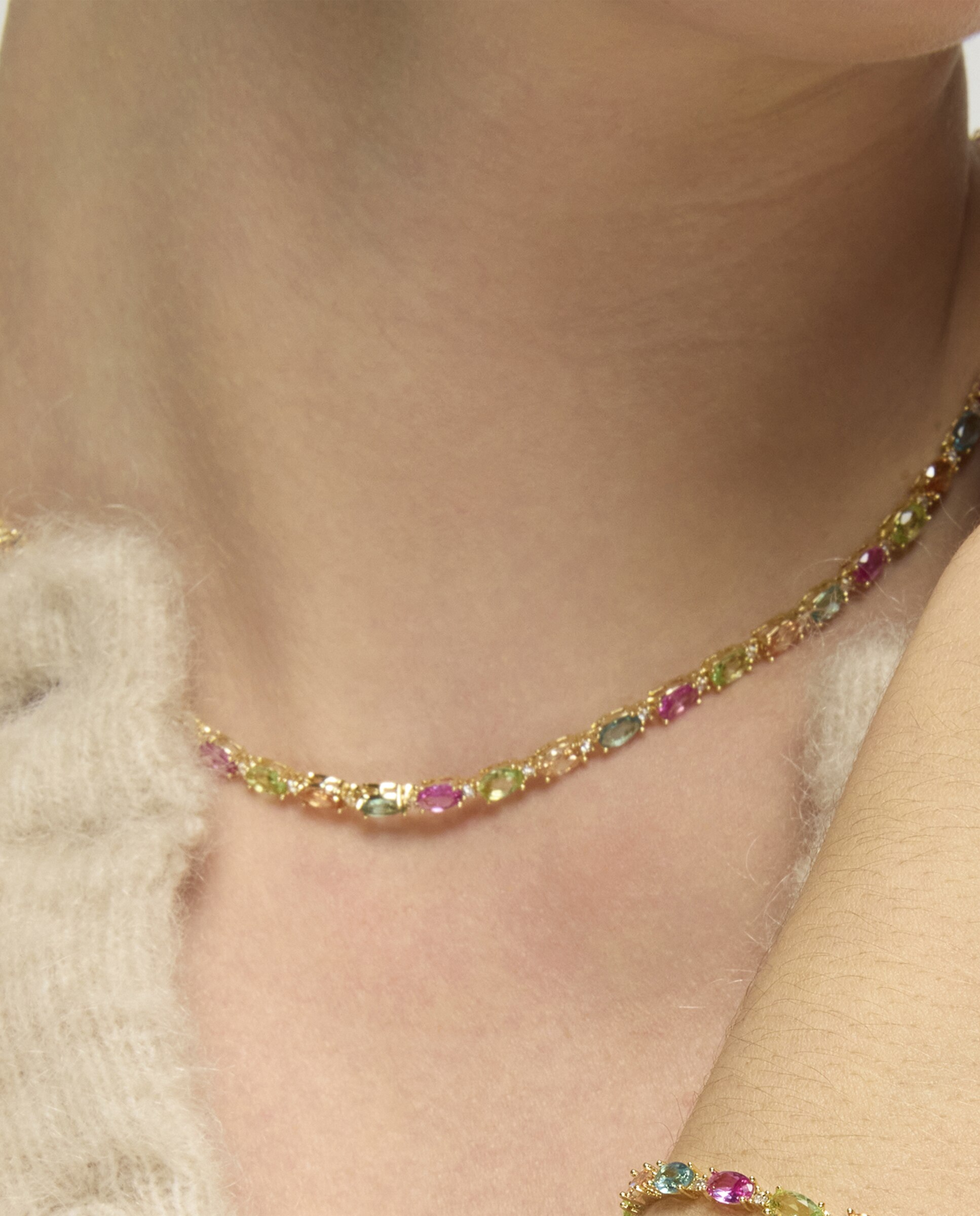Colar Atelier de Prata de Lei 925 com Acabamento em Ouro de 18 Quilates e Zirconita Multicolor Ouro-4