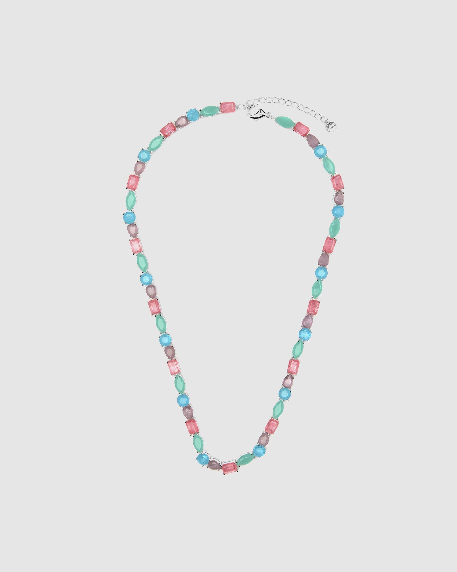 Colar Atelier de Prata de Lei 925 com Acabamento em Ródio e Quartzo Hidrotermal Multicolor Azul / Verde-3