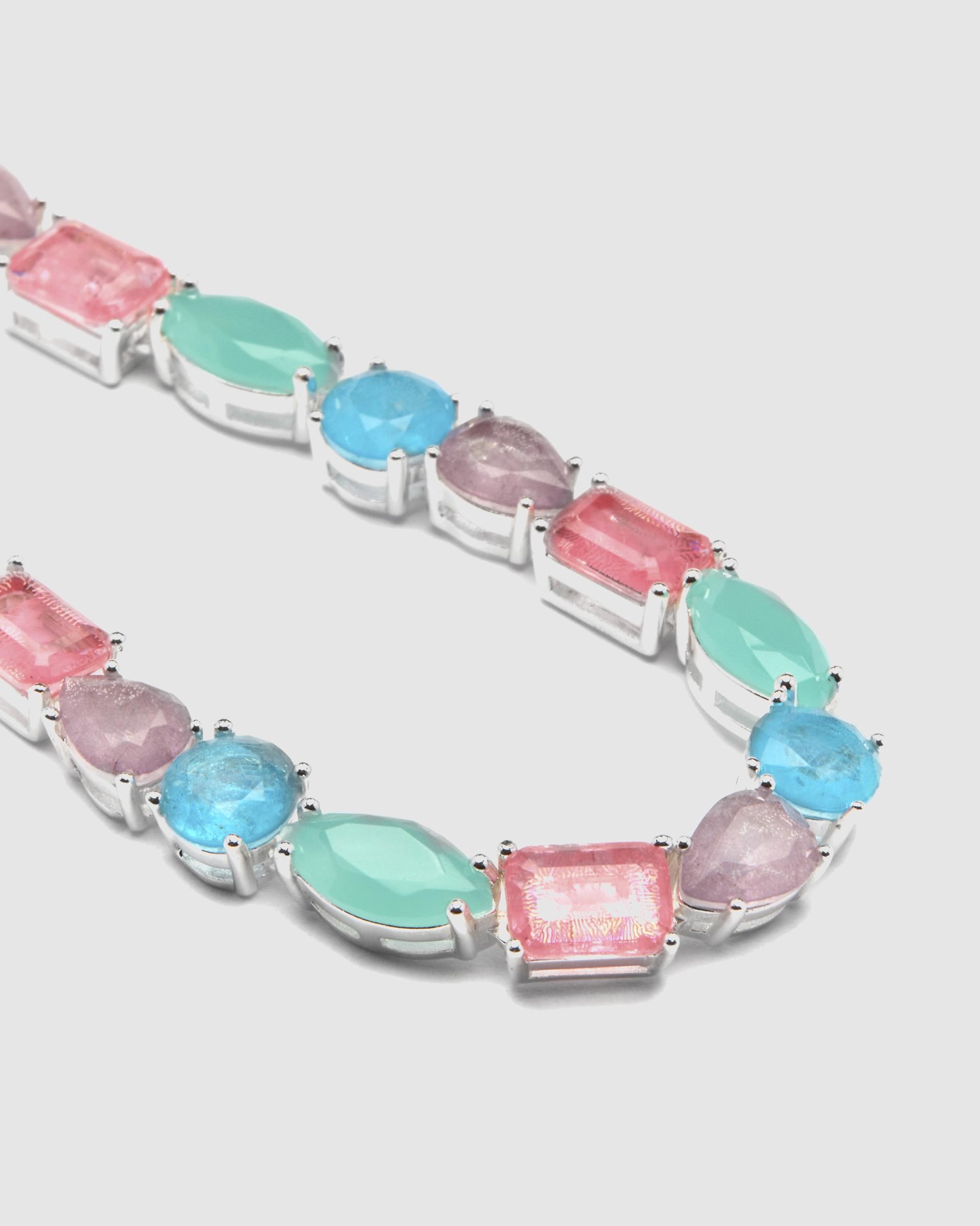 Colar Atelier de Prata de Lei 925 com Acabamento em Ródio e Quartzo Hidrotermal Multicolor Azul / Verde-6