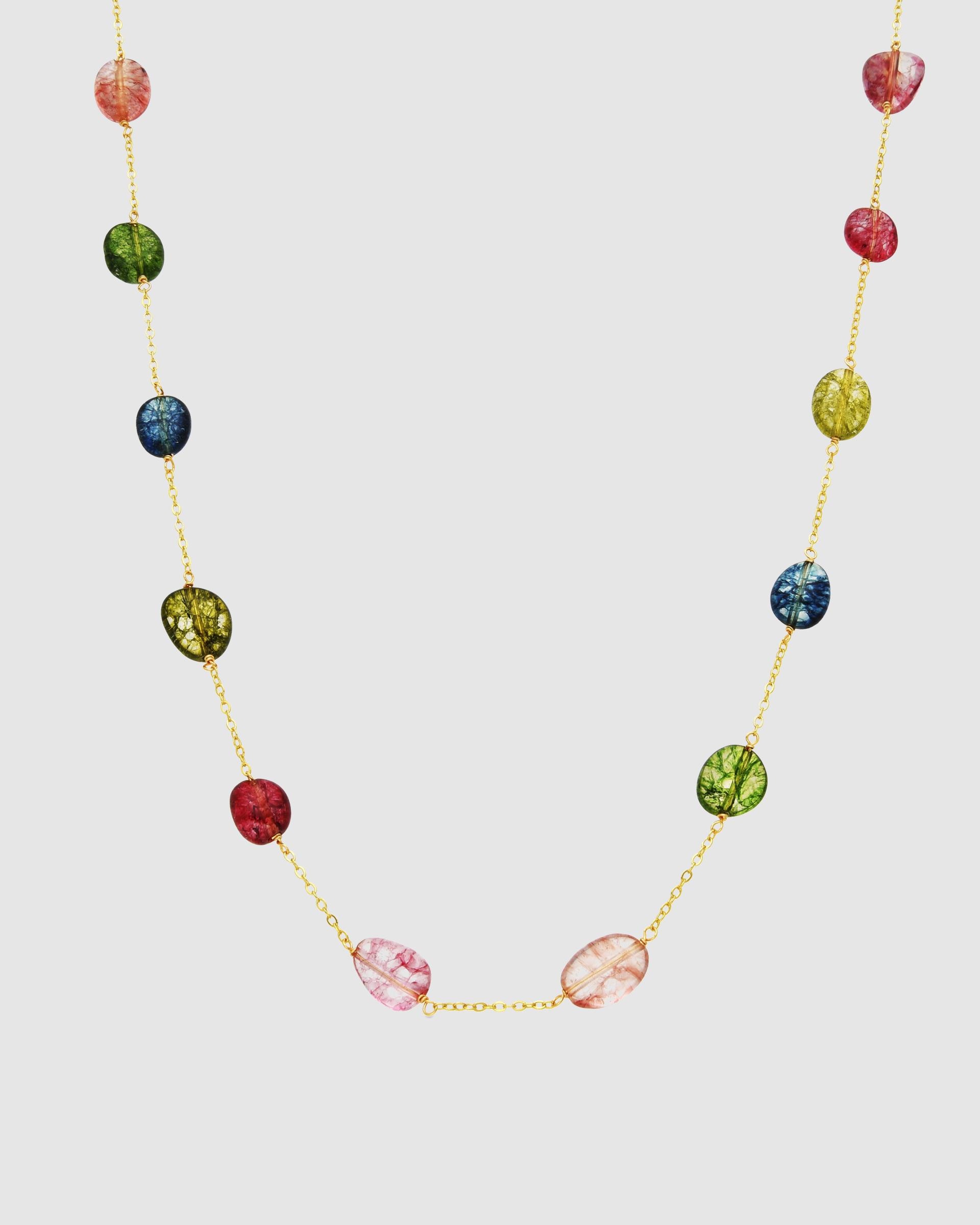 Colar Atelier de Prata de Lei 925 com Acabamento em Ouro de 18 Quilates e Pedra Natural Multicolor Ouro-1