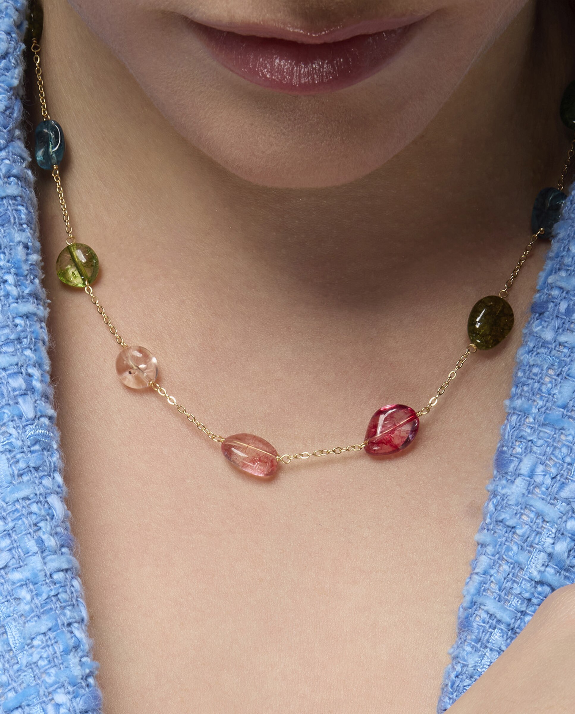 Colar Atelier de Prata de Lei 925 com Acabamento em Ouro de 18 Quilates e Pedra Natural Multicolor Ouro-5