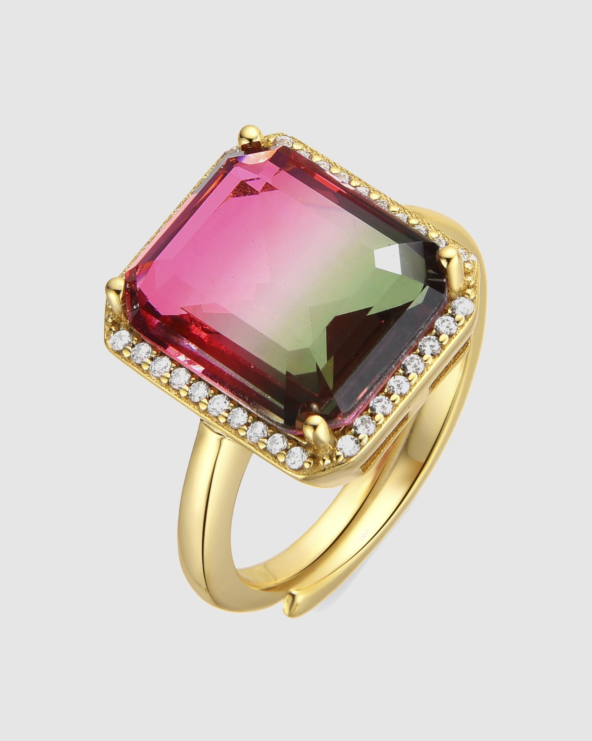 Anel Ajustável Atelier de Prata de Lei 925 com Acabamento em Ouro de 18 Quilates com Quartzo Hidrotermal Turmalina Ouro-1