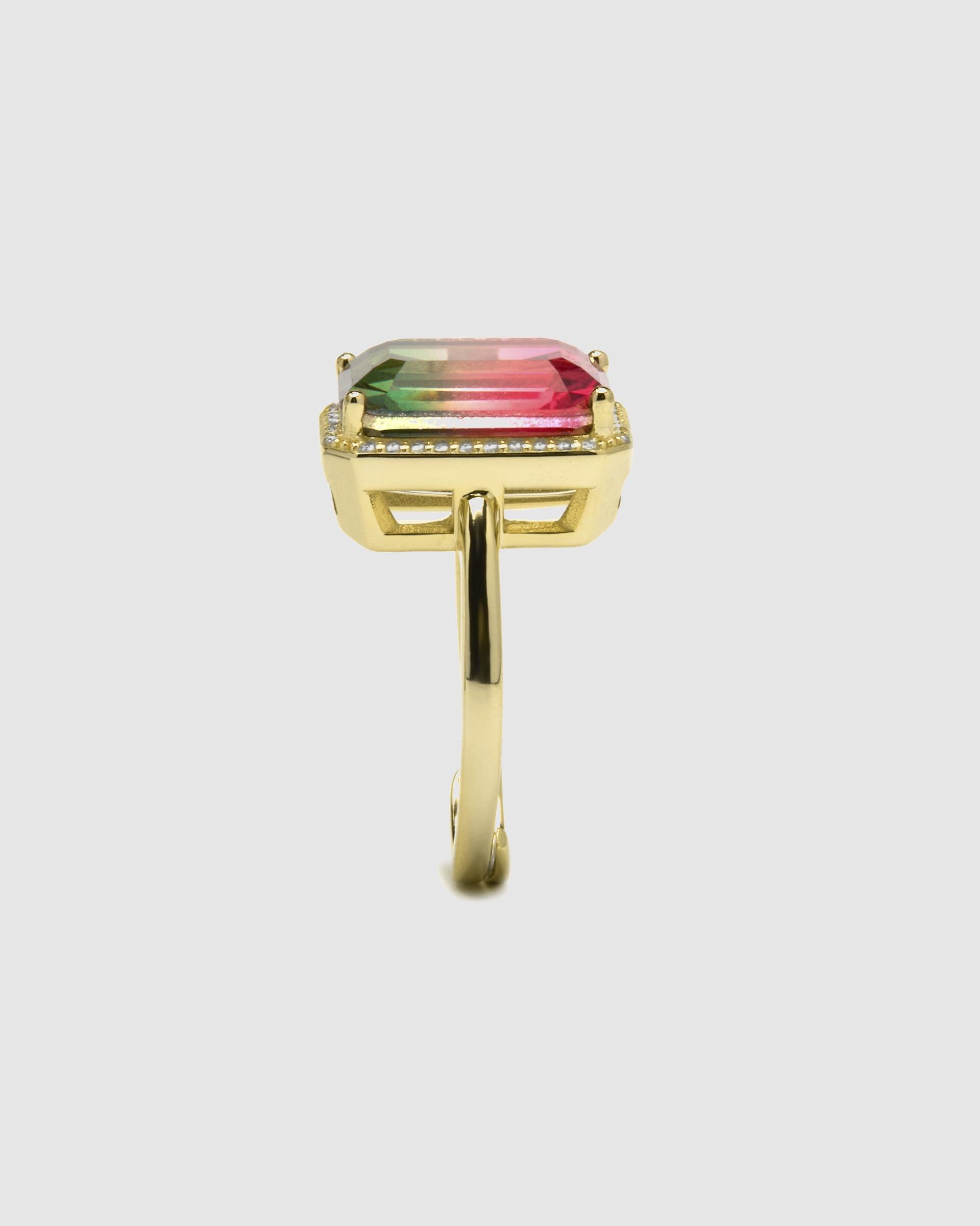 Anel Ajustável Atelier de Prata de Lei 925 com Acabamento em Ouro de 18 Quilates com Quartzo Hidrotermal Turmalina Ouro-3