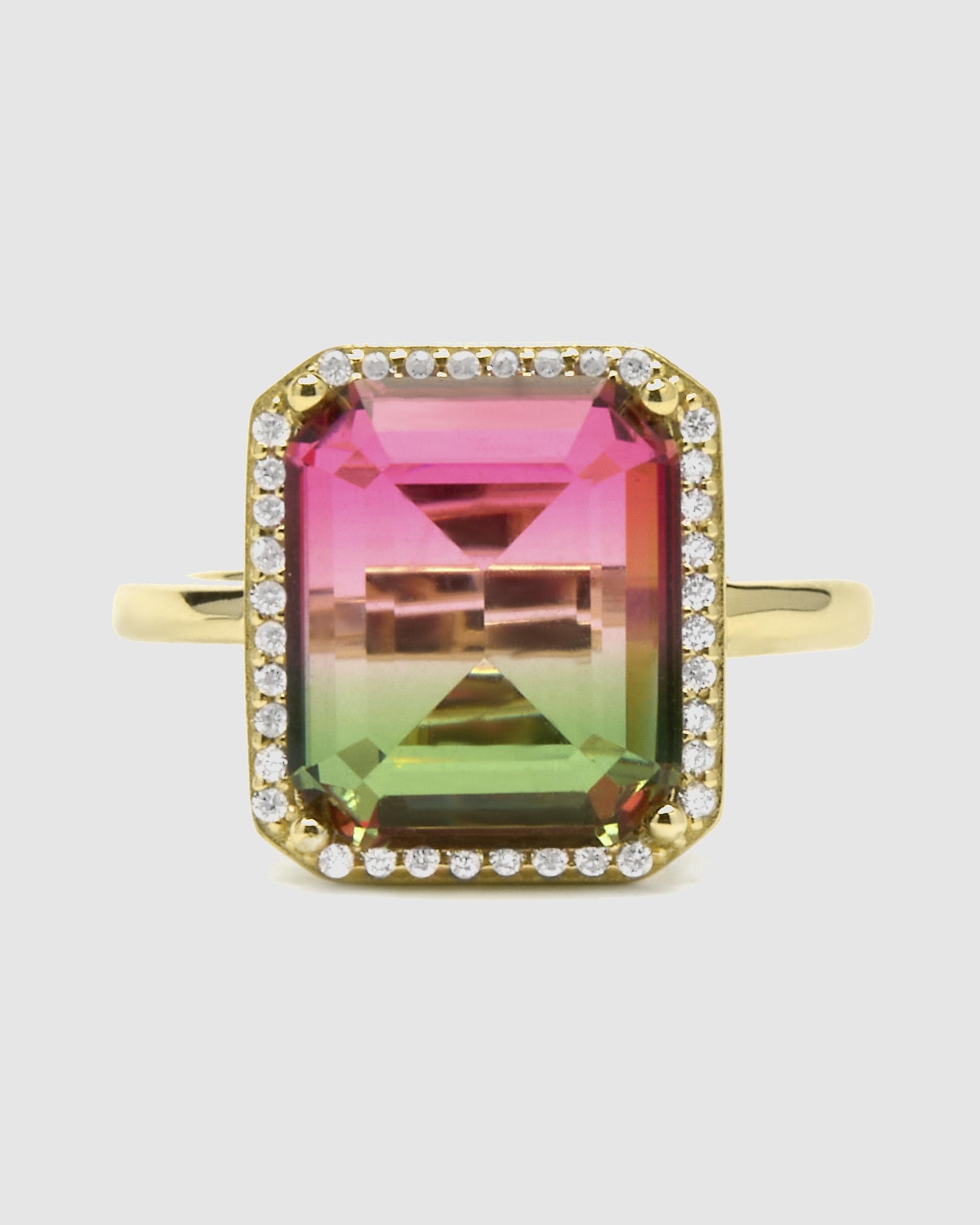 Anel Ajustável Atelier de Prata de Lei 925 com Acabamento em Ouro de 18 Quilates com Quartzo Hidrotermal Turmalina Ouro-5