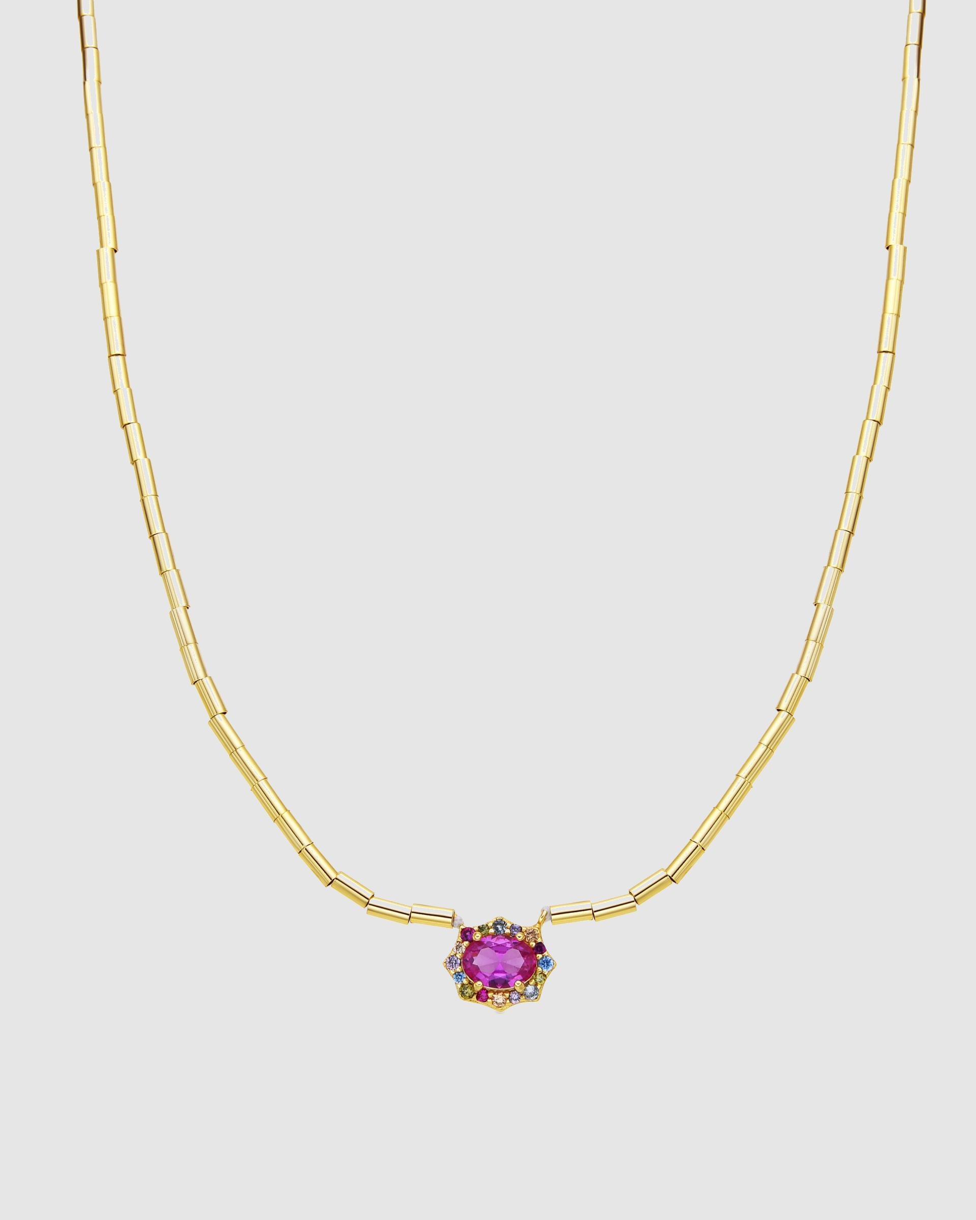 Colar Atelier de Prata de Lei 925 com Acabamento em Ouro de 18 Quilates e Zirconita Rubi Ouro-1