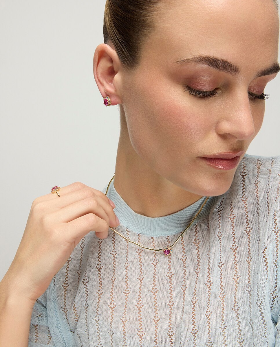 Colar Atelier de Prata de Lei 925 com Acabamento em Ouro de 18 Quilates e Zirconita Rubi Ouro-2