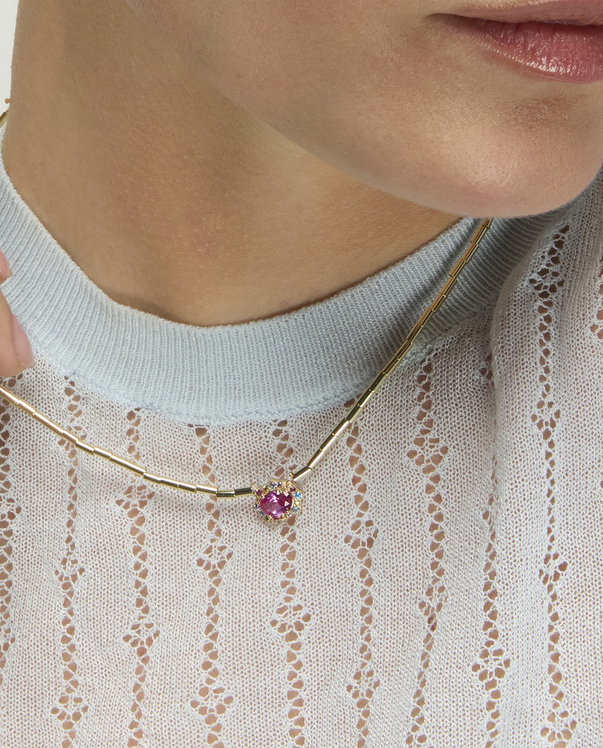 Colar Atelier de Prata de Lei 925 com Acabamento em Ouro de 18 Quilates e Zirconita Rubi Ouro-4