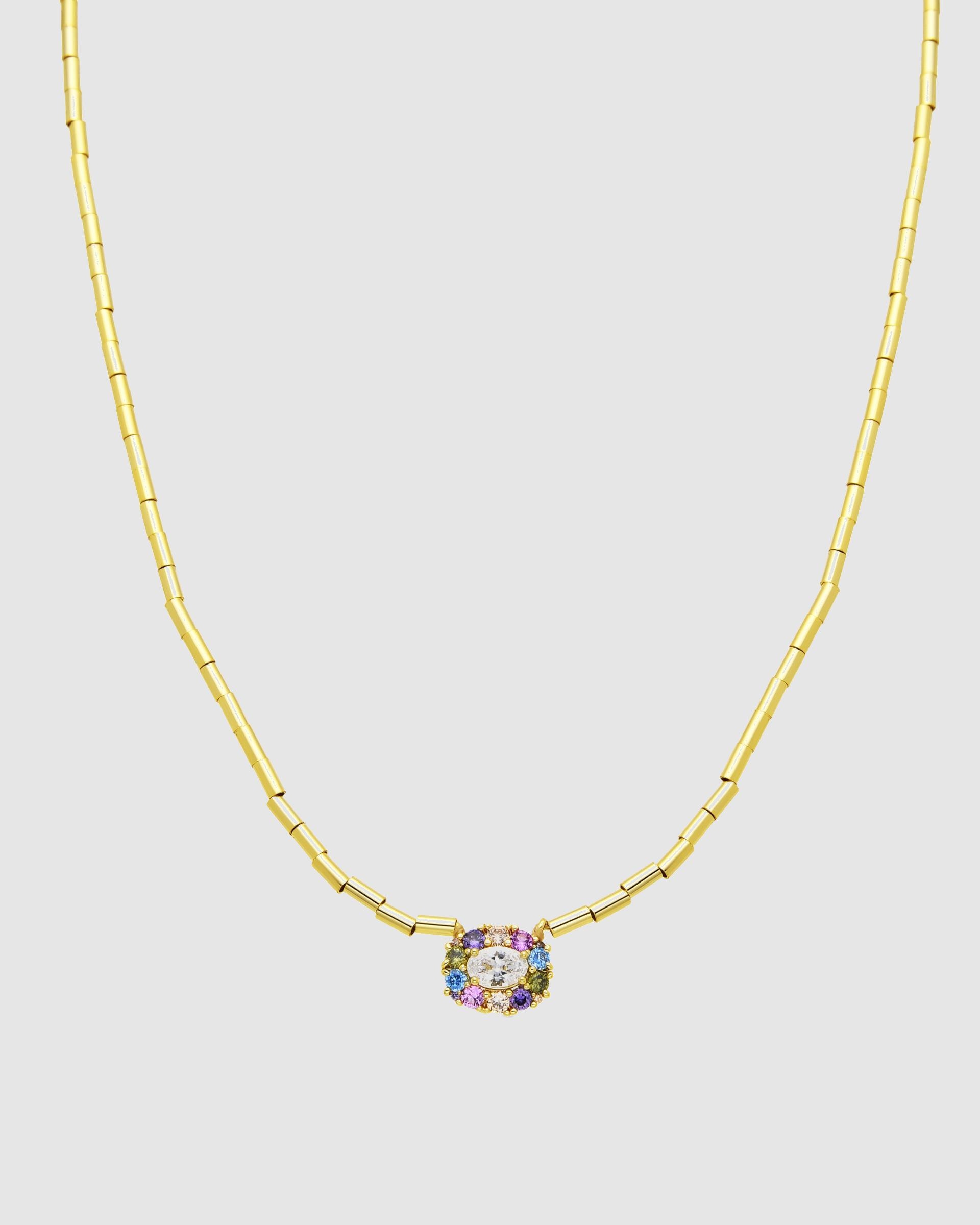 Colar Atelier de Prata de Lei 925 com Acabamento em Ouro de 18 Quilates e Zirconita Multicolor Ouro-1