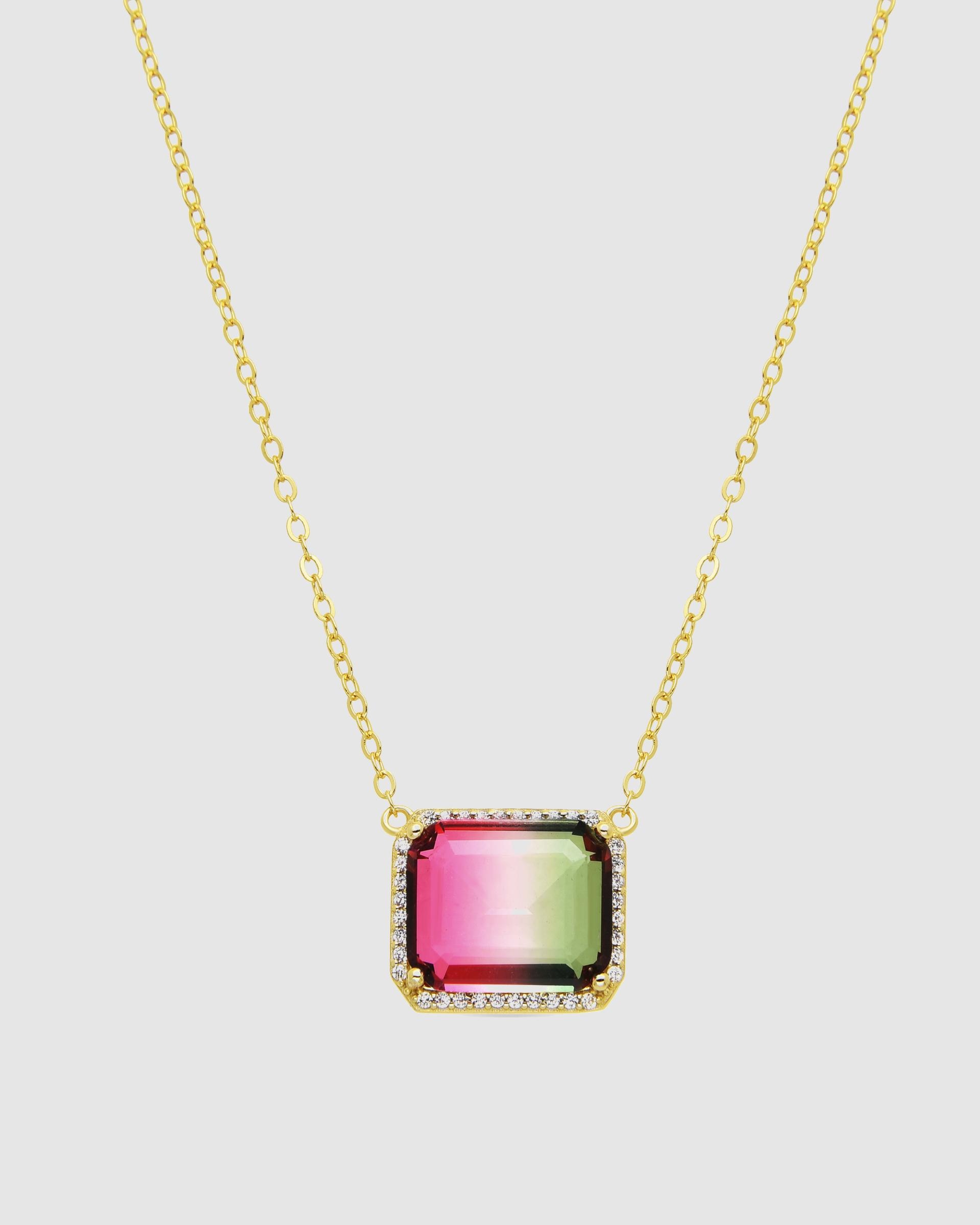 Colar Atelier de Prata de Lei 925 com Acabamento em Ouro de 18 Quilates com Quartzo Hidrotermal Turmalina Ouro-1
