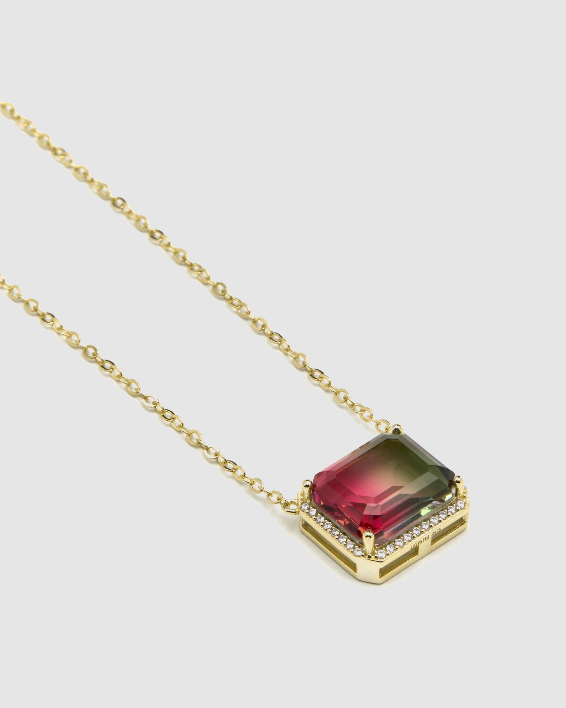 Colar Atelier de Prata de Lei 925 com Acabamento em Ouro de 18 Quilates com Quartzo Hidrotermal Turmalina Ouro-5