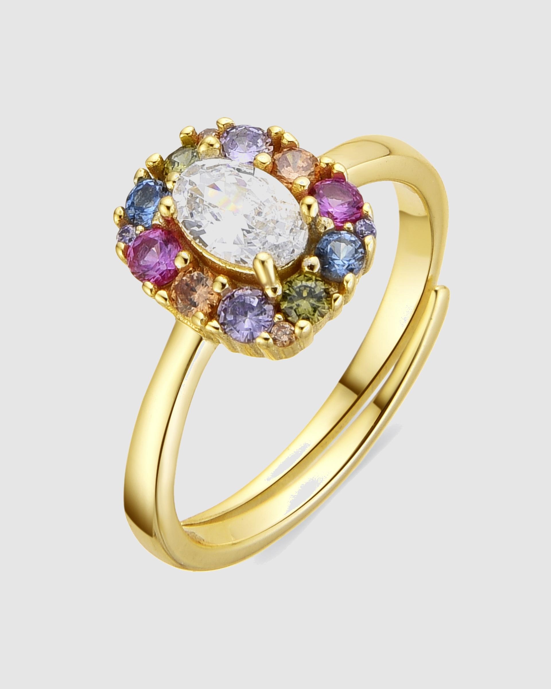 Anel Ajustável Atelier de Prata de Lei 925 com Acabamento em Ouro de 18 Quilates e Zirconita Multicolor Ouro-1