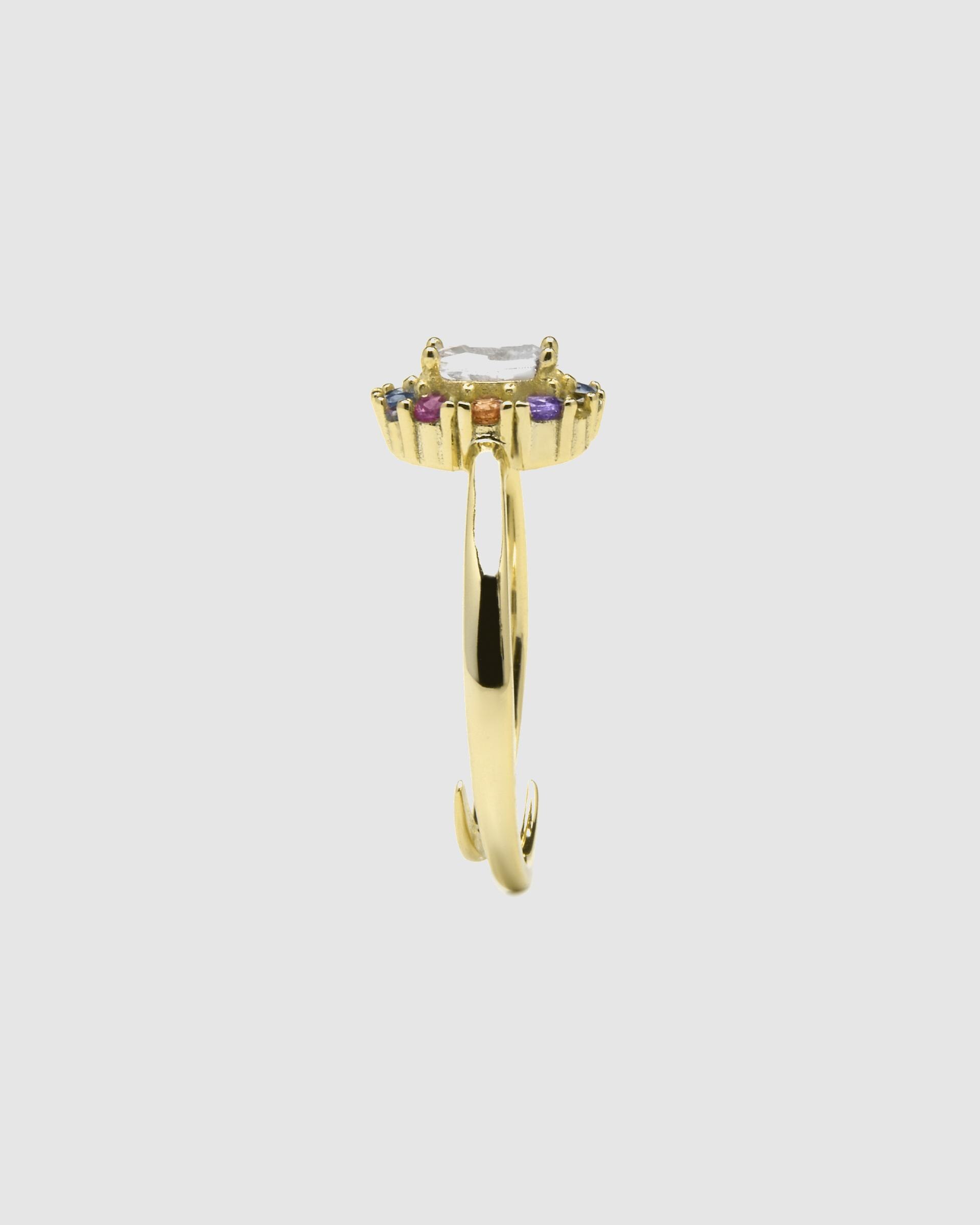 Anel Ajustável Atelier de Prata de Lei 925 com Acabamento em Ouro de 18 Quilates e Zirconita Multicolor Ouro-3