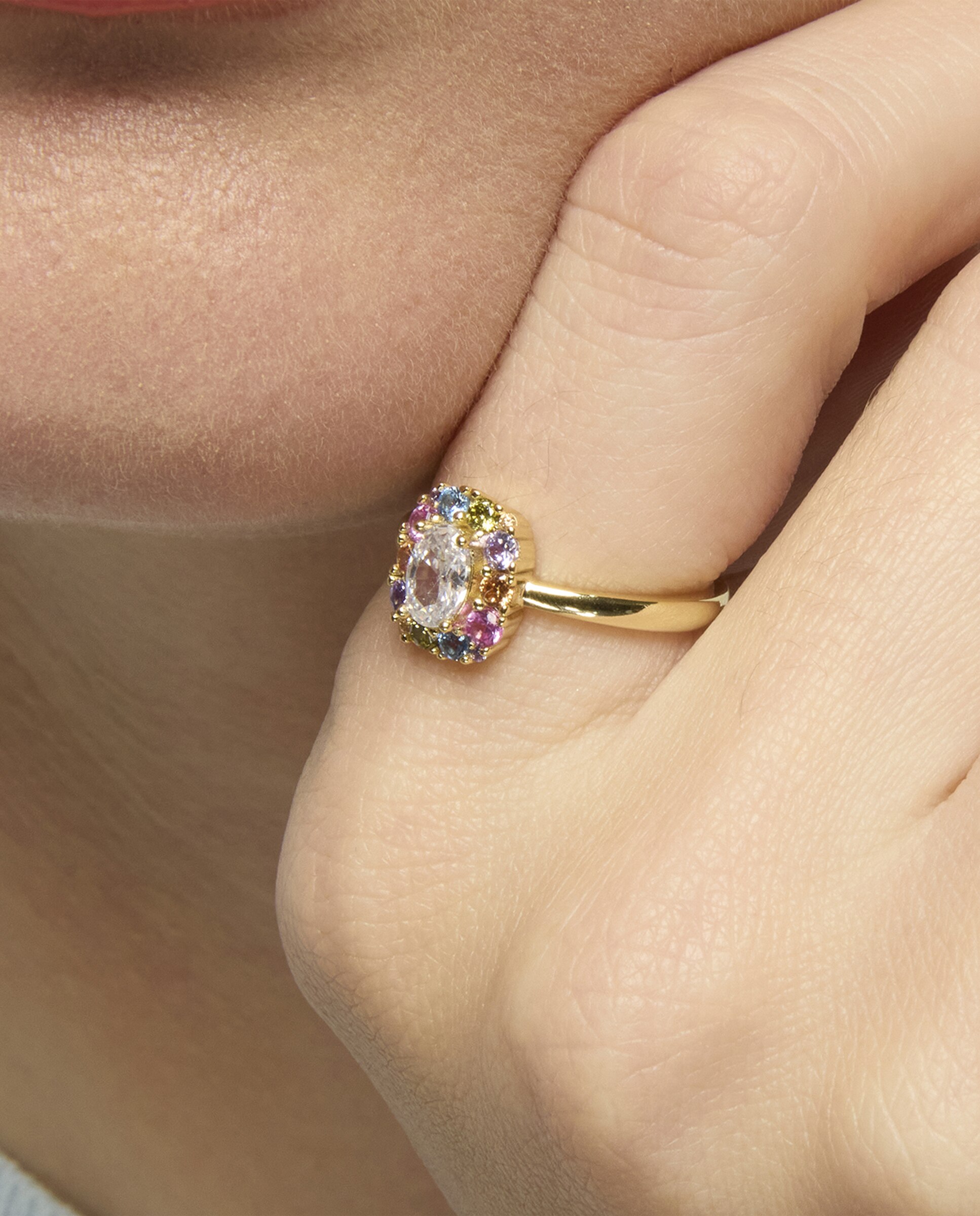 Anel Ajustável Atelier de Prata de Lei 925 com Acabamento em Ouro de 18 Quilates e Zirconita Multicolor Ouro-4