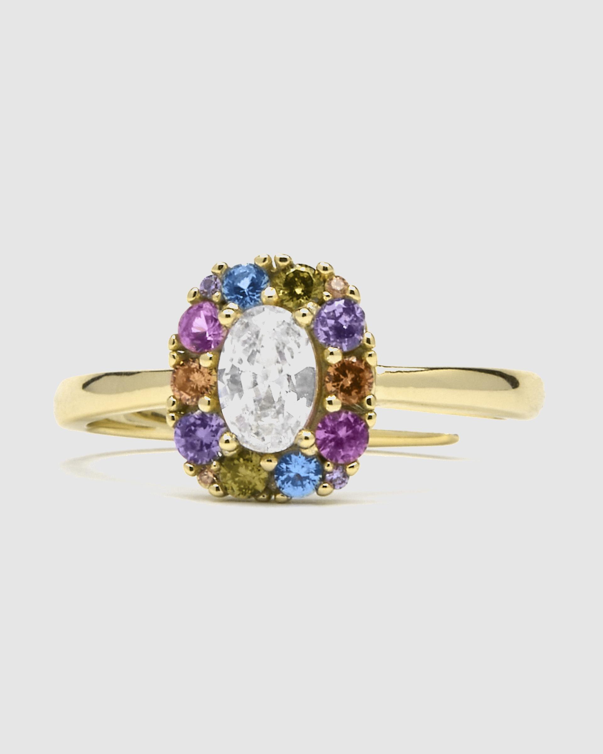 Anel Ajustável Atelier de Prata de Lei 925 com Acabamento em Ouro de 18 Quilates e Zirconita Multicolor Ouro-5