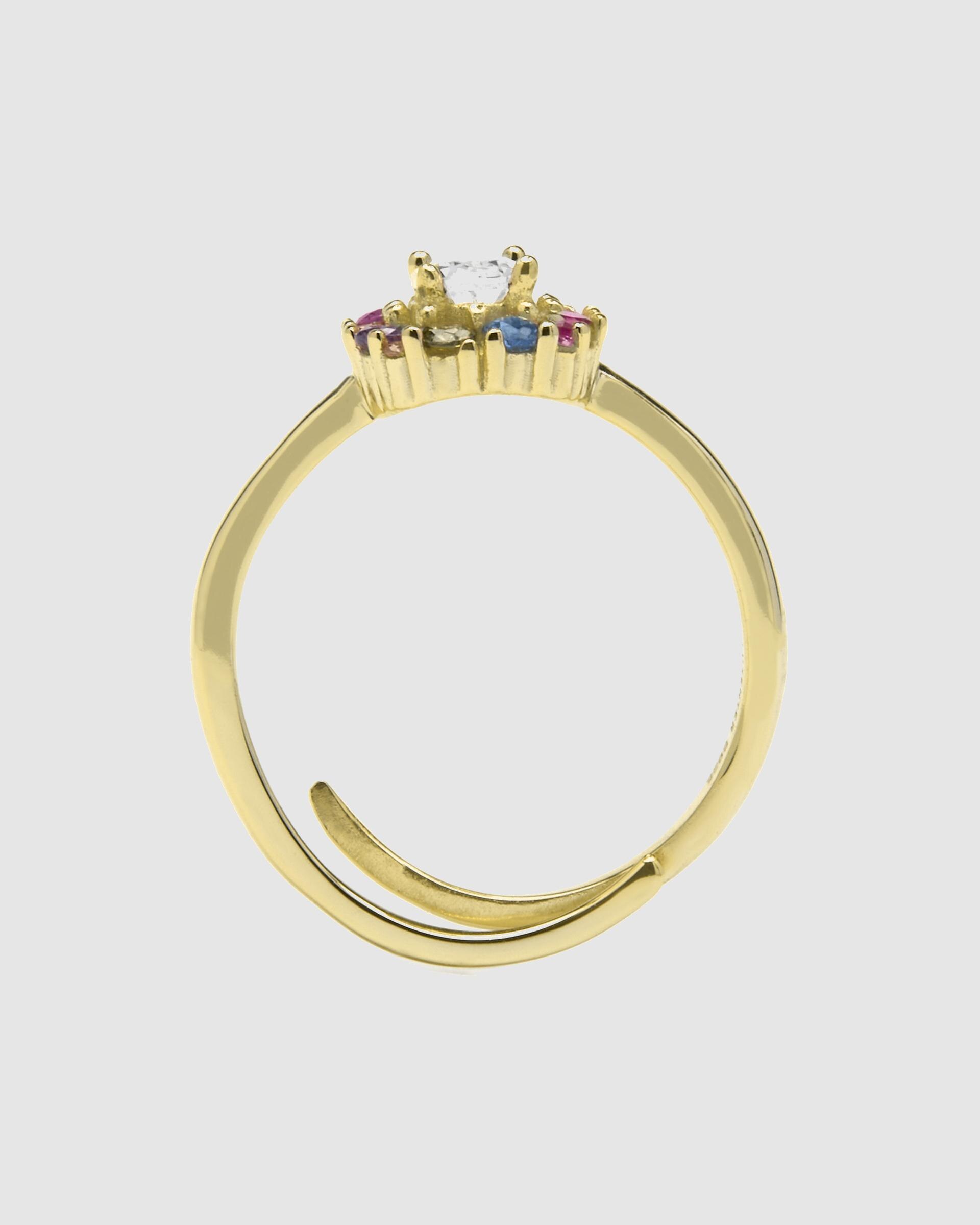 Anel Ajustável Atelier de Prata de Lei 925 com Acabamento em Ouro de 18 Quilates e Zirconita Multicolor Ouro-6