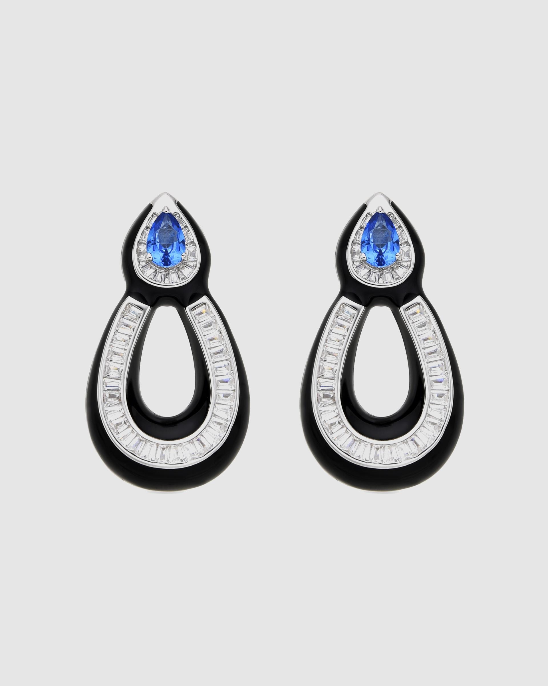 Brincos Momentos para Brilhar de Prata de Lei 925 com Acabamentos em Ródio e Zircónias em Topázio Azul Azul / Preto-1